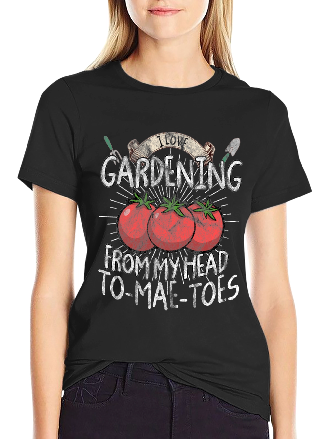 Black Gardening Lover T-Shirt - Head to Tomatoes view 2