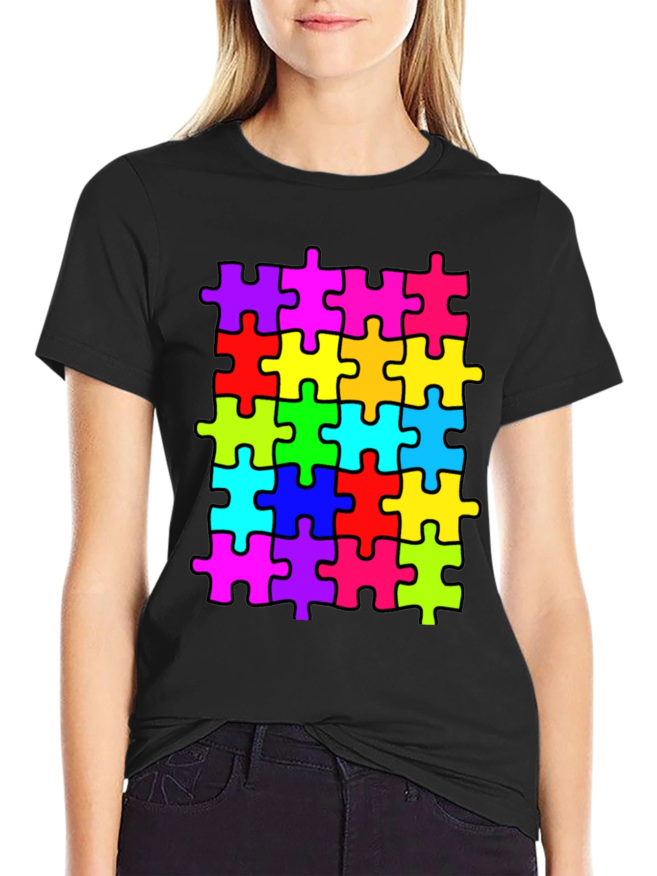 Black Puzzle Piece T-Shirt - Autism Awareness Tee view 2