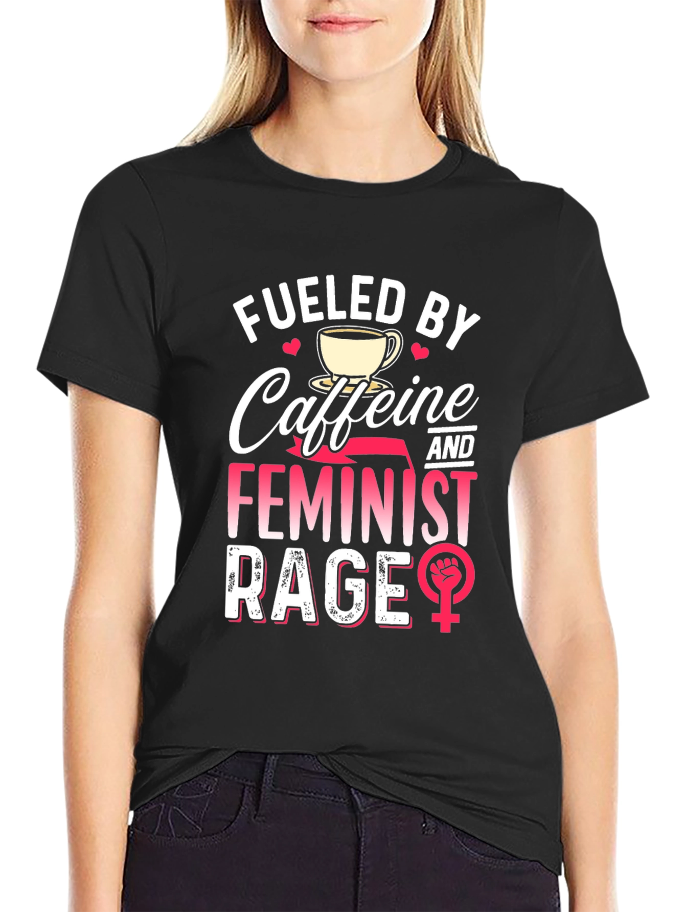 Black Fueled By Caffeine Feminist Rage Graphic Tee view 2