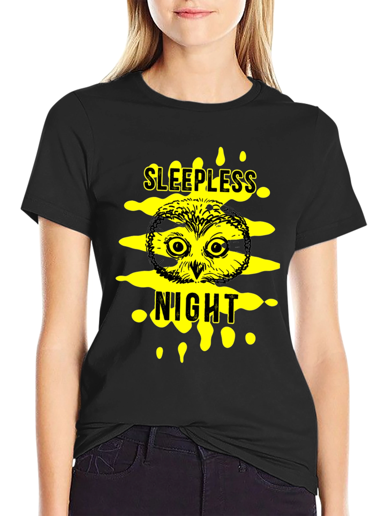 Black Sleepless Night Owl Black T-Shirt view 2