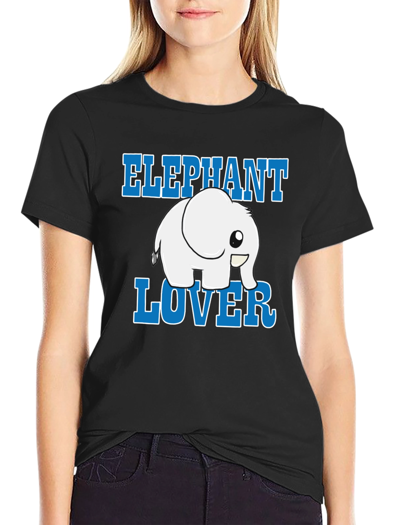 Black Elephant Lover Cartoon Graphic Black T-Shirt view 2