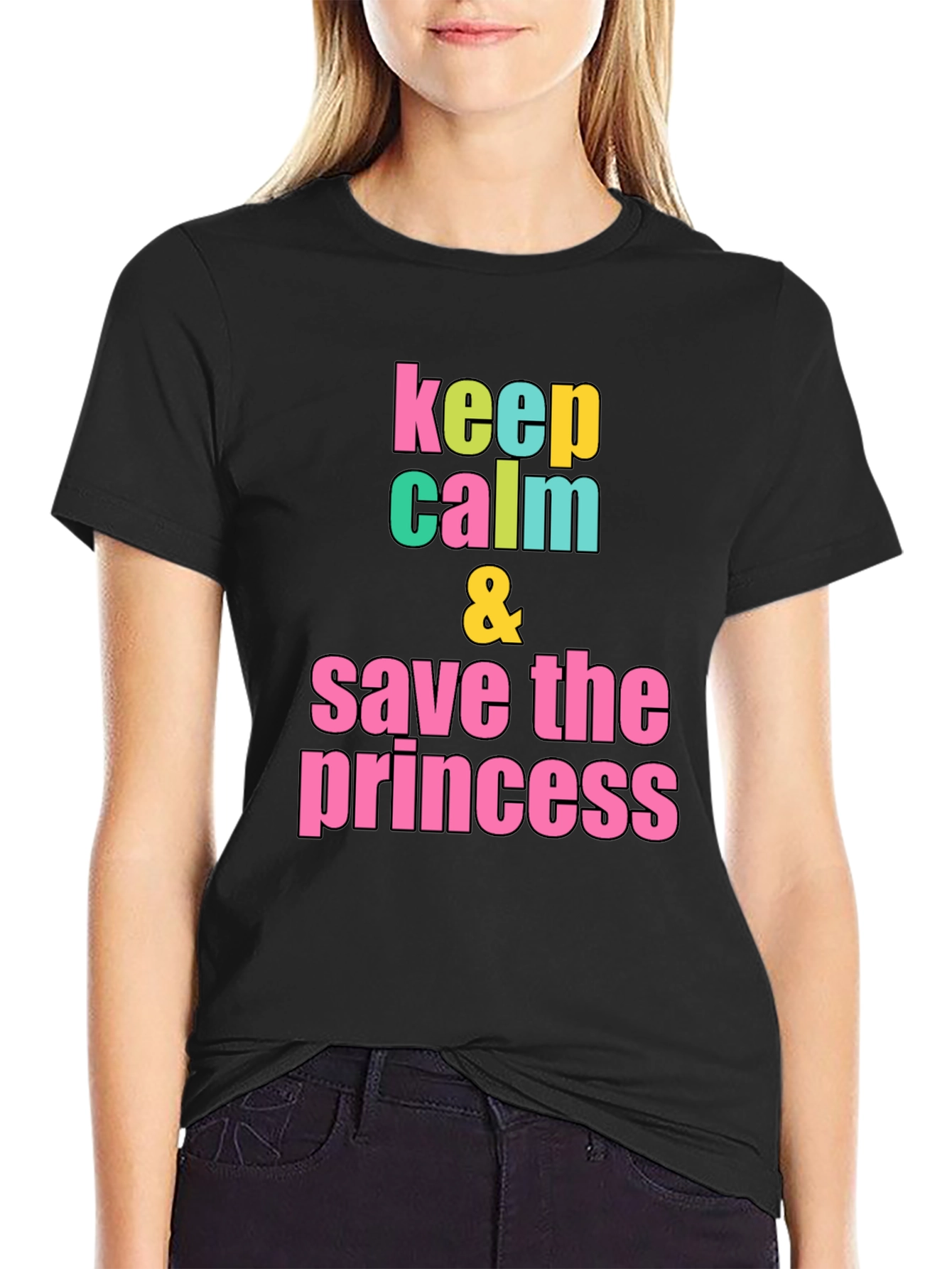 Black Keep Calm & Save the Princess Graphic T-Shirt view 2