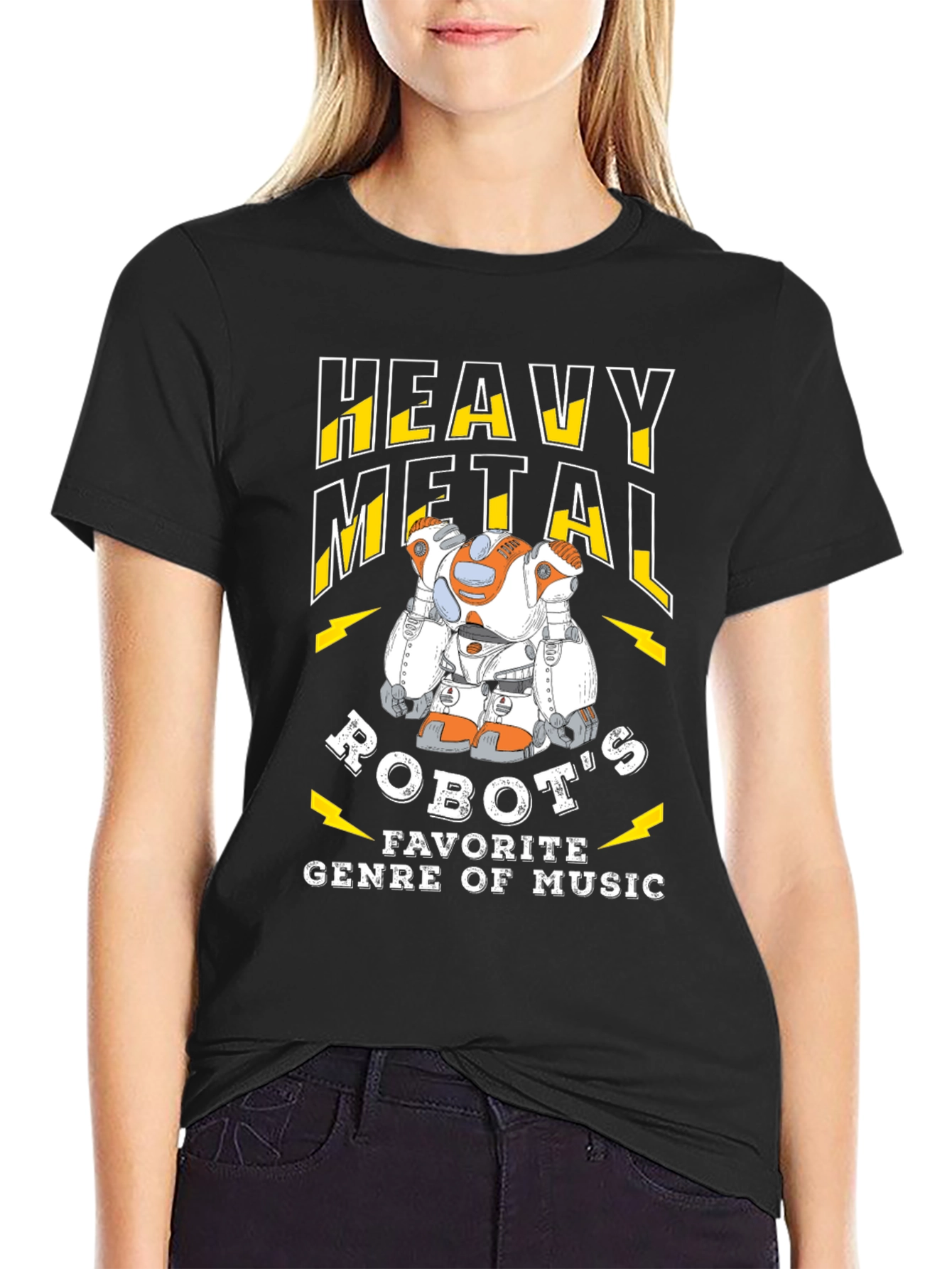 Black Heavy Metal Robot Music Fan T-Shirt view 2