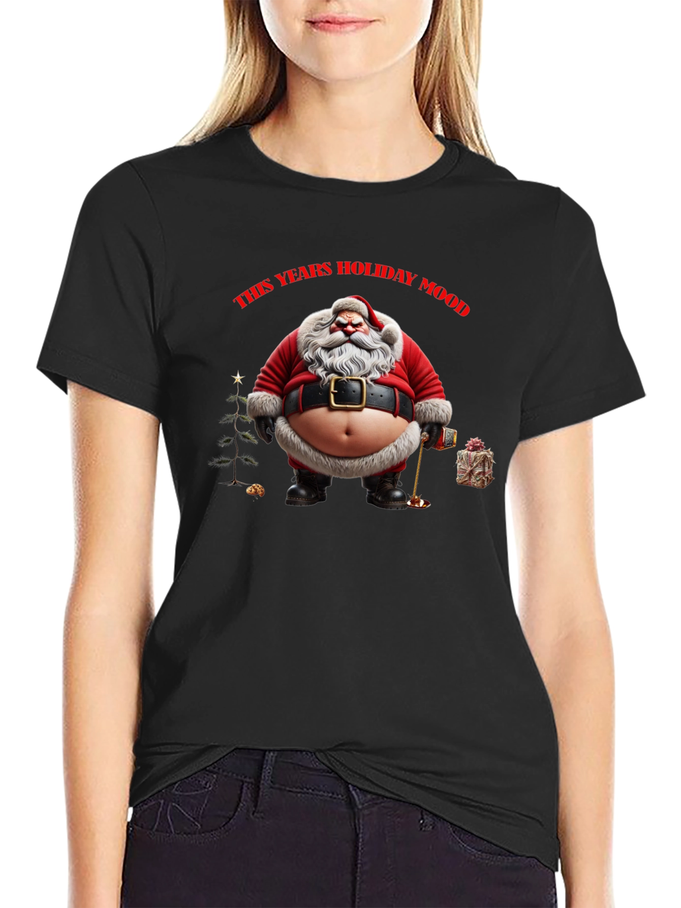 Black Holiday Santa T-Shirt view 2