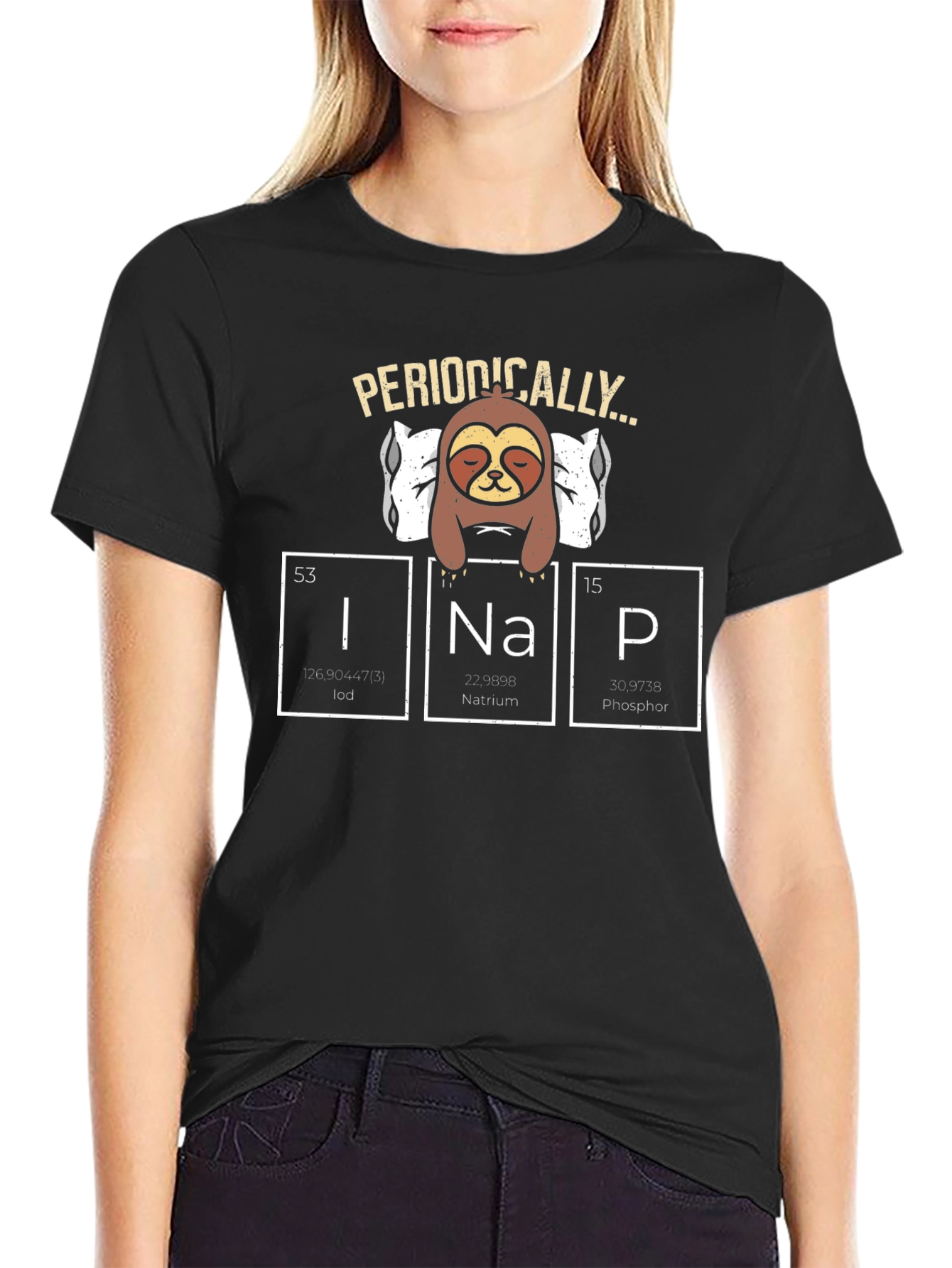 Black Periodically Nap Sloth Science T-Shirt view 2