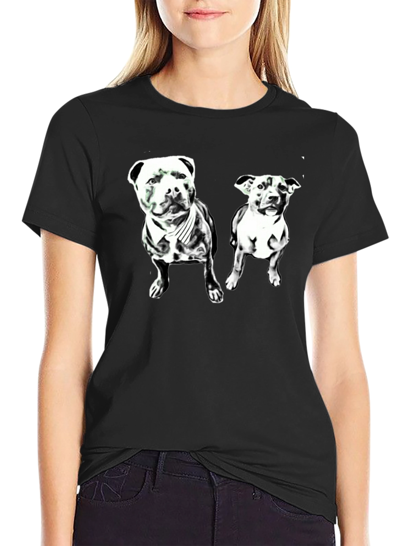 Black Dog Lover T-Shirt - Black Crew Neck with Pitbull Graphic view 2