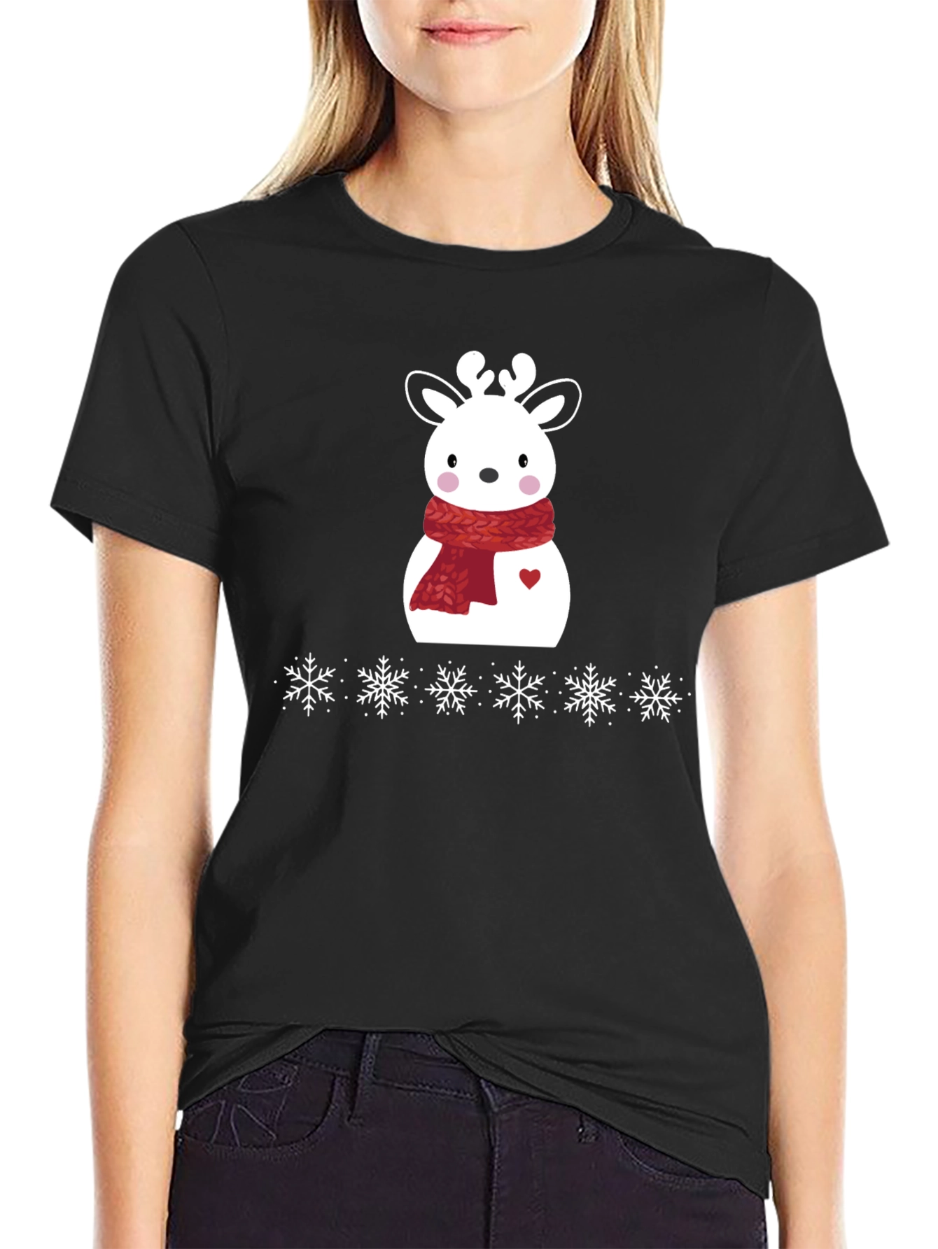 Black Festive Reindeer Holiday T-Shirt - Cute & Comfy! view 2