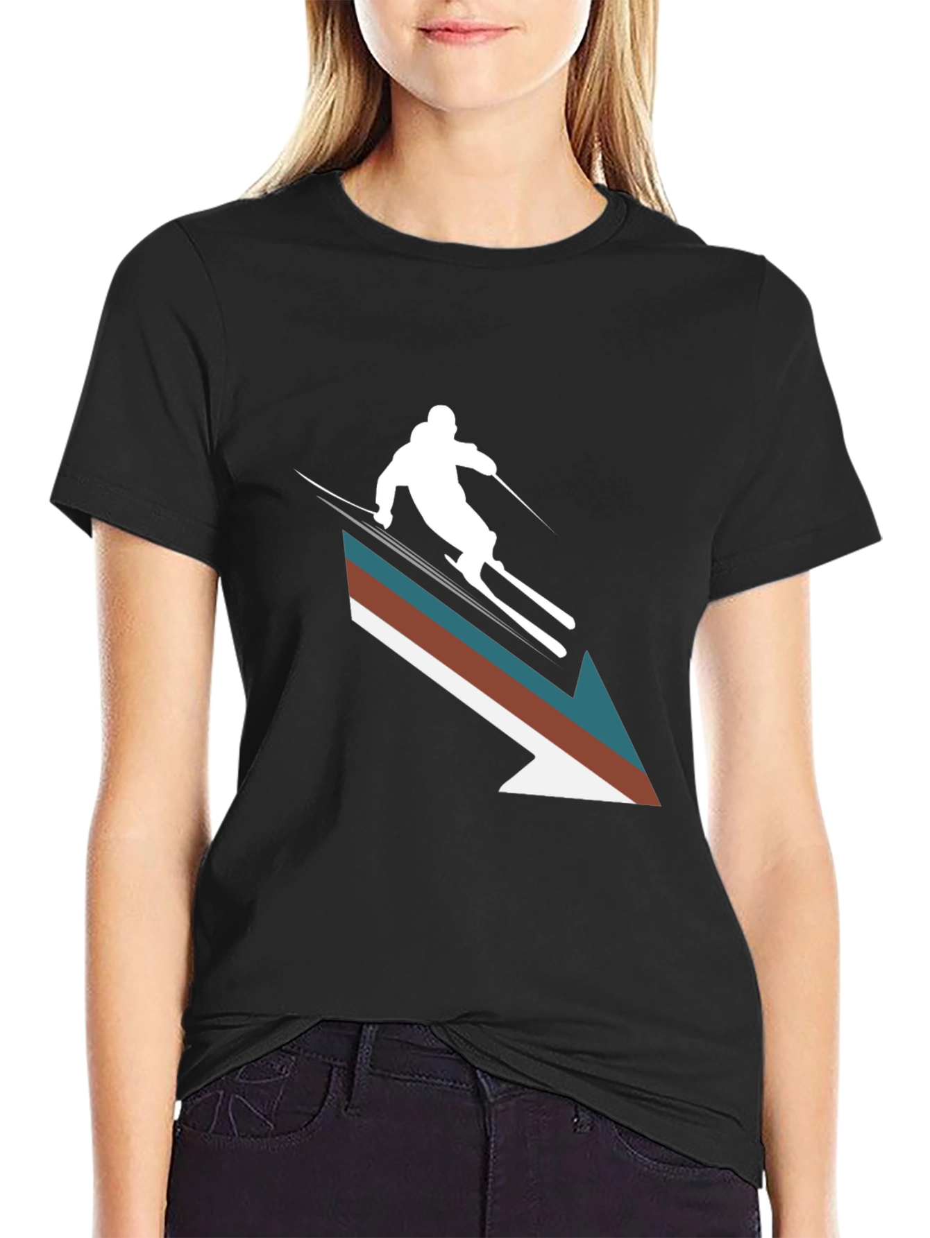 Black Retro Ski Arrow T-Shirt - Stylish Winter Apparel view 2