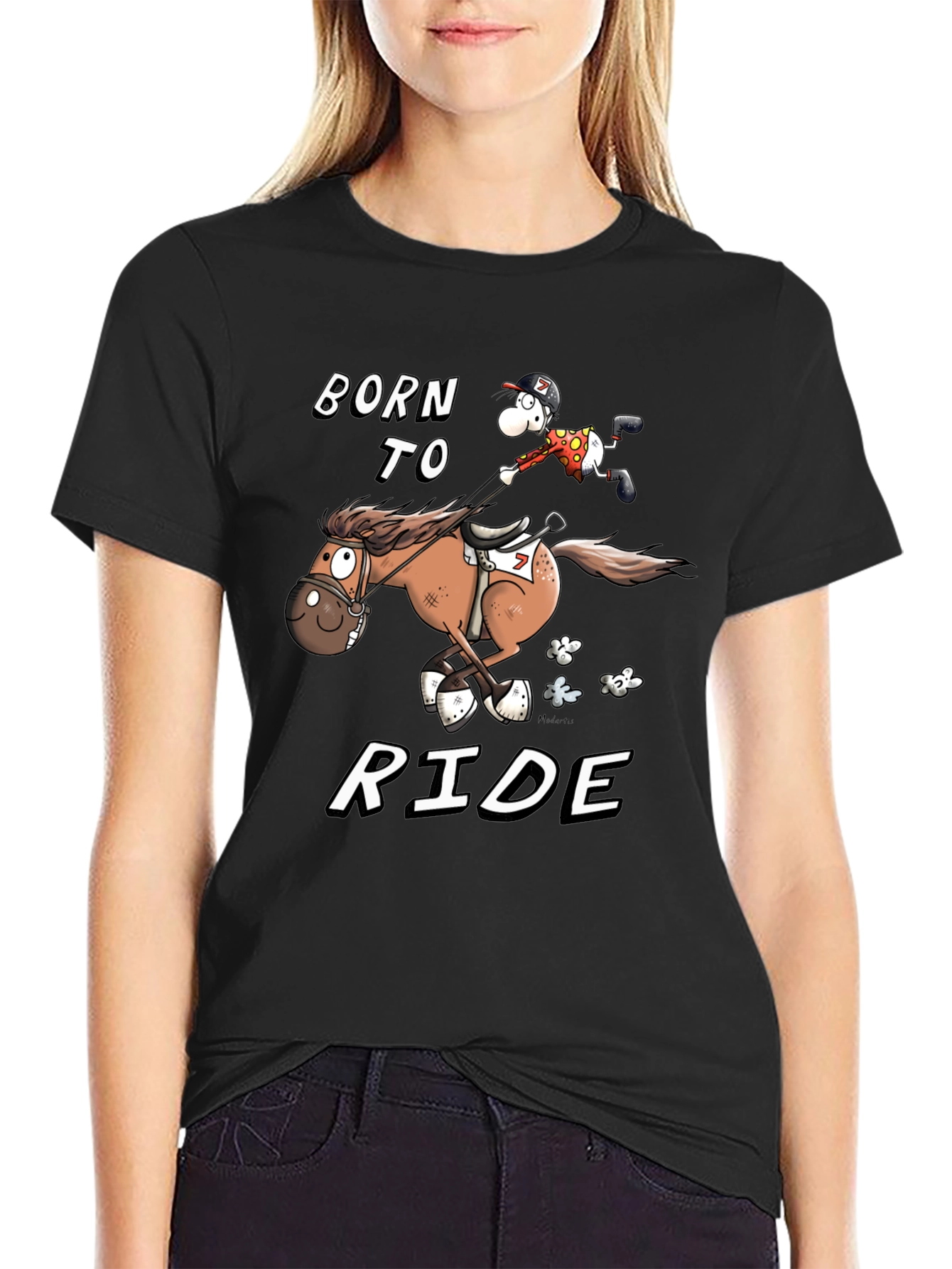 Black Born to Ride T-Shirt - Equestrian Cartoon view 2