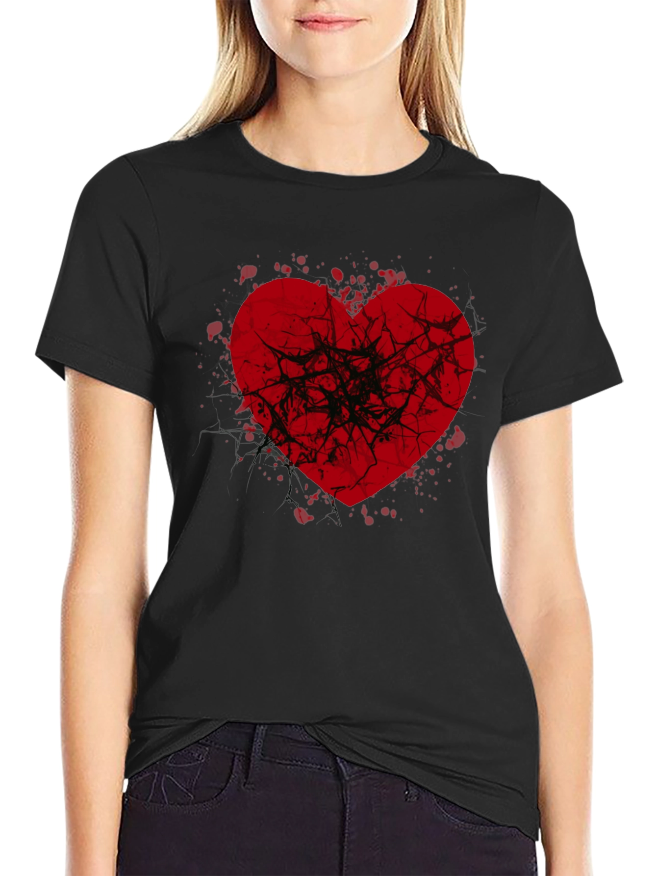 Black Broken Heart Graphic Tee - Black Casual Shirt view 2