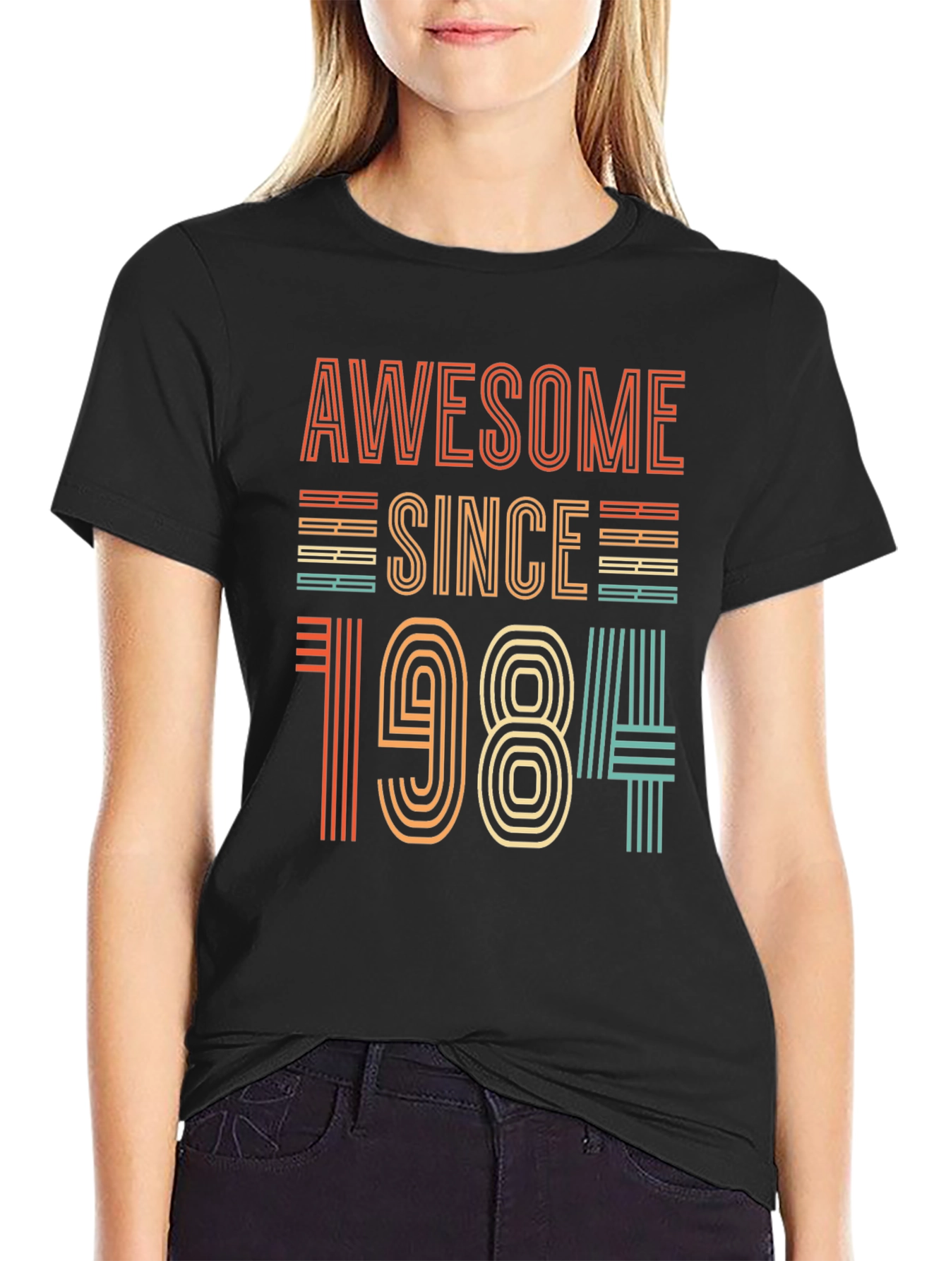 Black Awesome Since 1984 T-Shirt - Retro Birthday Gift view 2