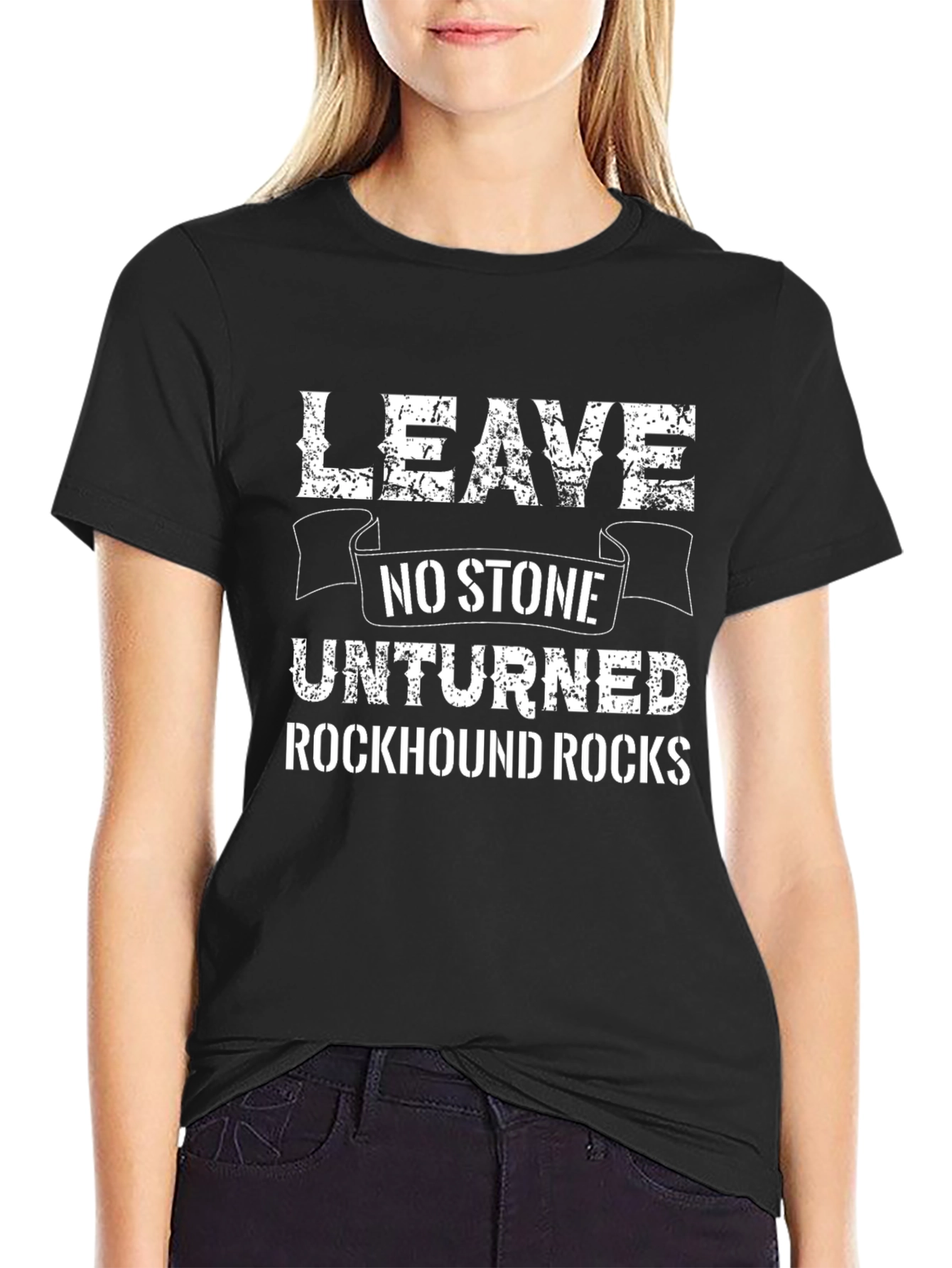 Black Leave No Stone Unturned Rockhound Rocks Graphic Tee view 2