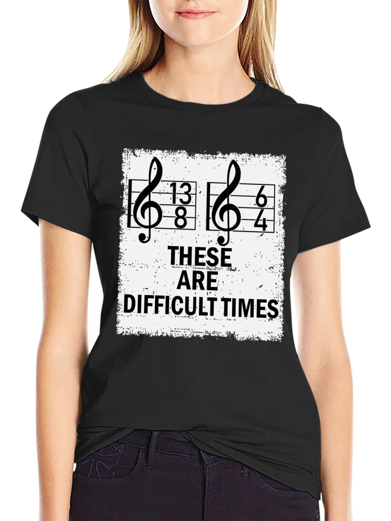 Black Difficult Times Music Pun T-Shirt view 2