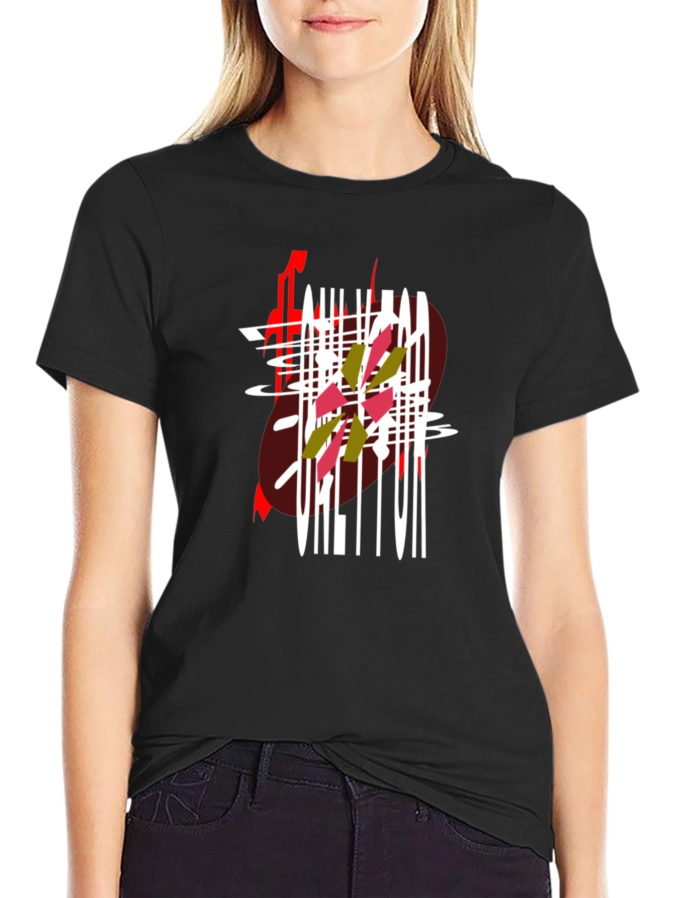 Black Abstract Graphic Print Black T-Shirt view 2