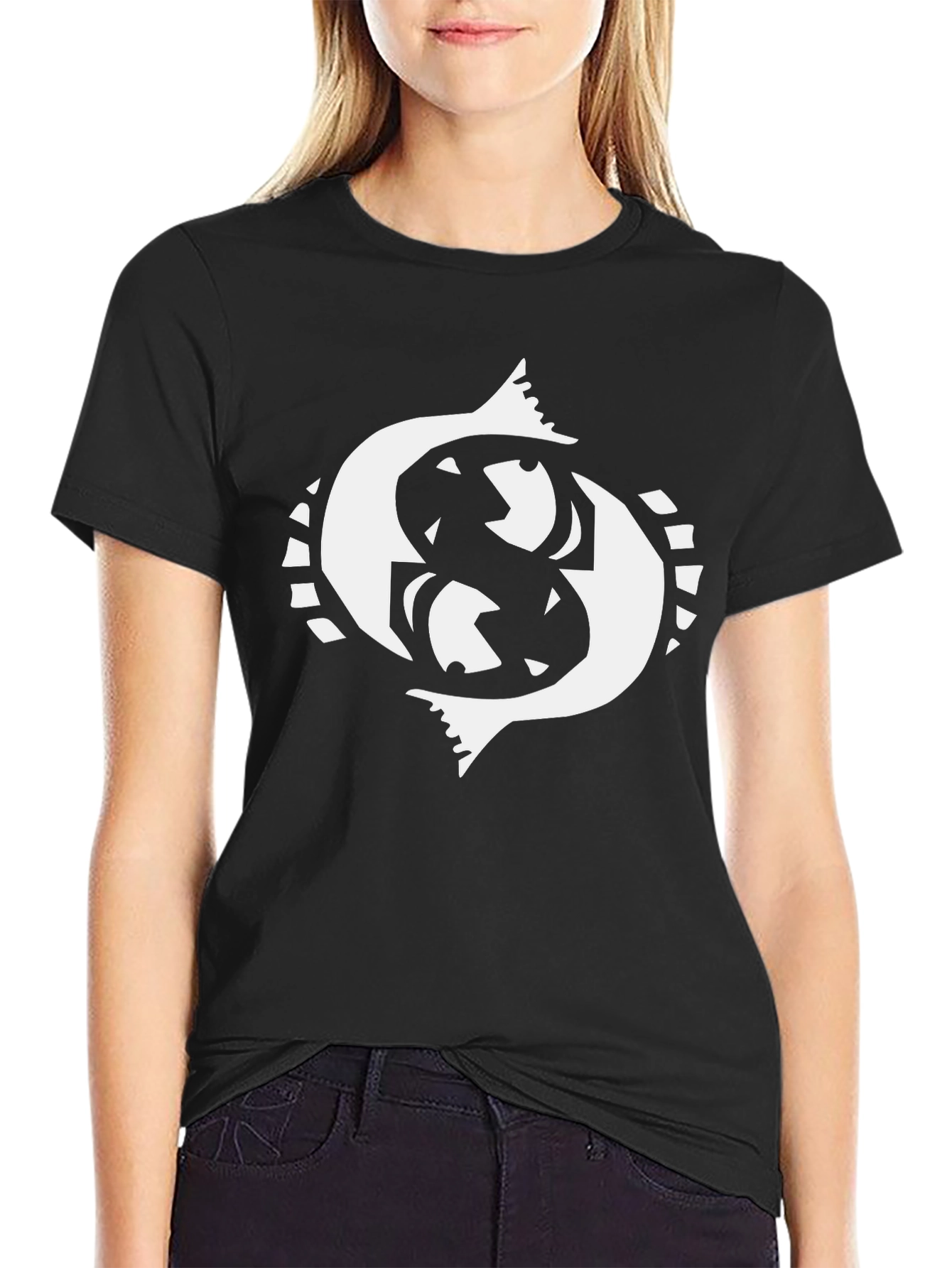 Black Pisces Zodiac Sign Graphic Tee - Black Cotton Blend view 2