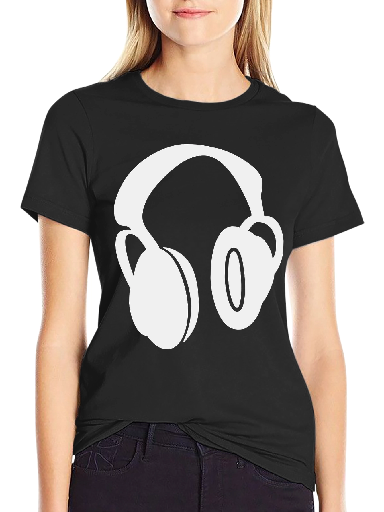 Black Headphones Graphic Black T-Shirt view 2