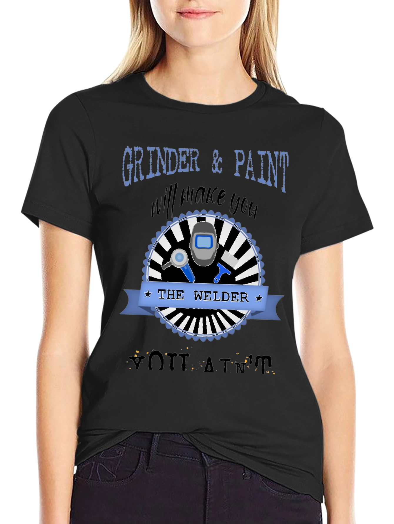 Black Grinder & Paint Welder T-Shirt - Black Crew Neck Tee view 2
