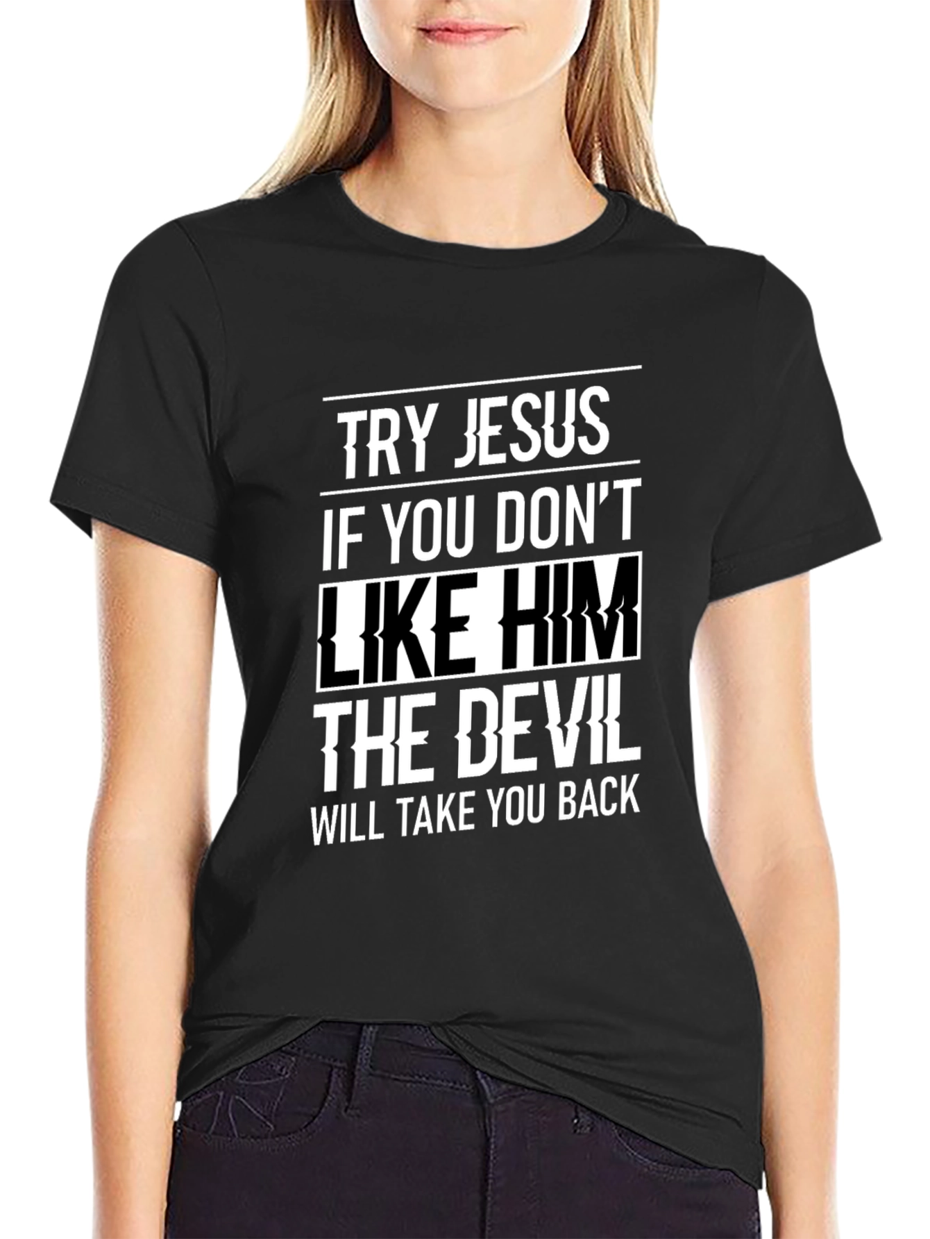 Black Try Jesus Graphic Tee - Soft Black Cotton view 2