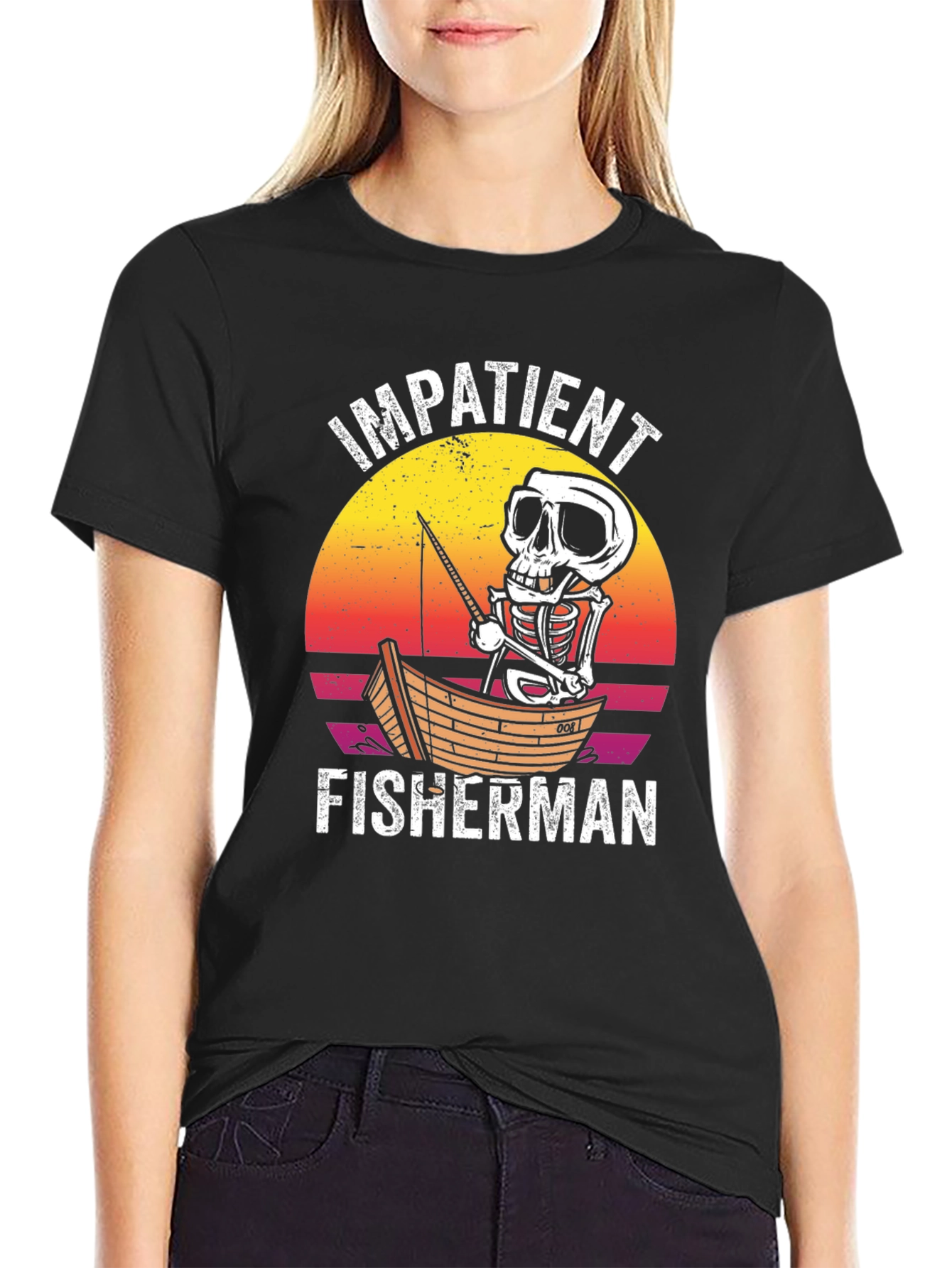 Black Impatient Fisherman Graphic T-Shirt view 2