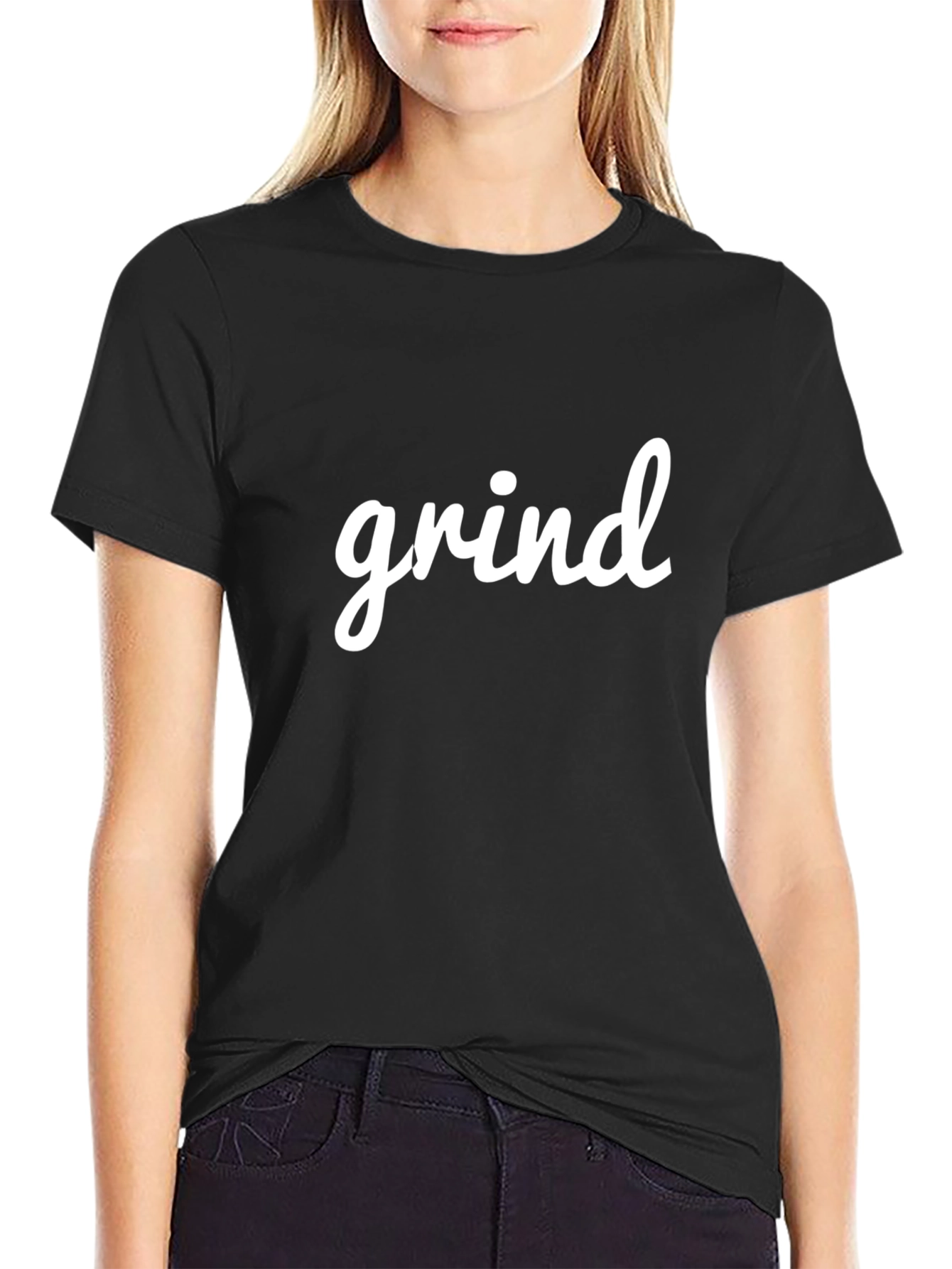 Black Grind Tee - Black Cotton Casual T-Shirt view 2