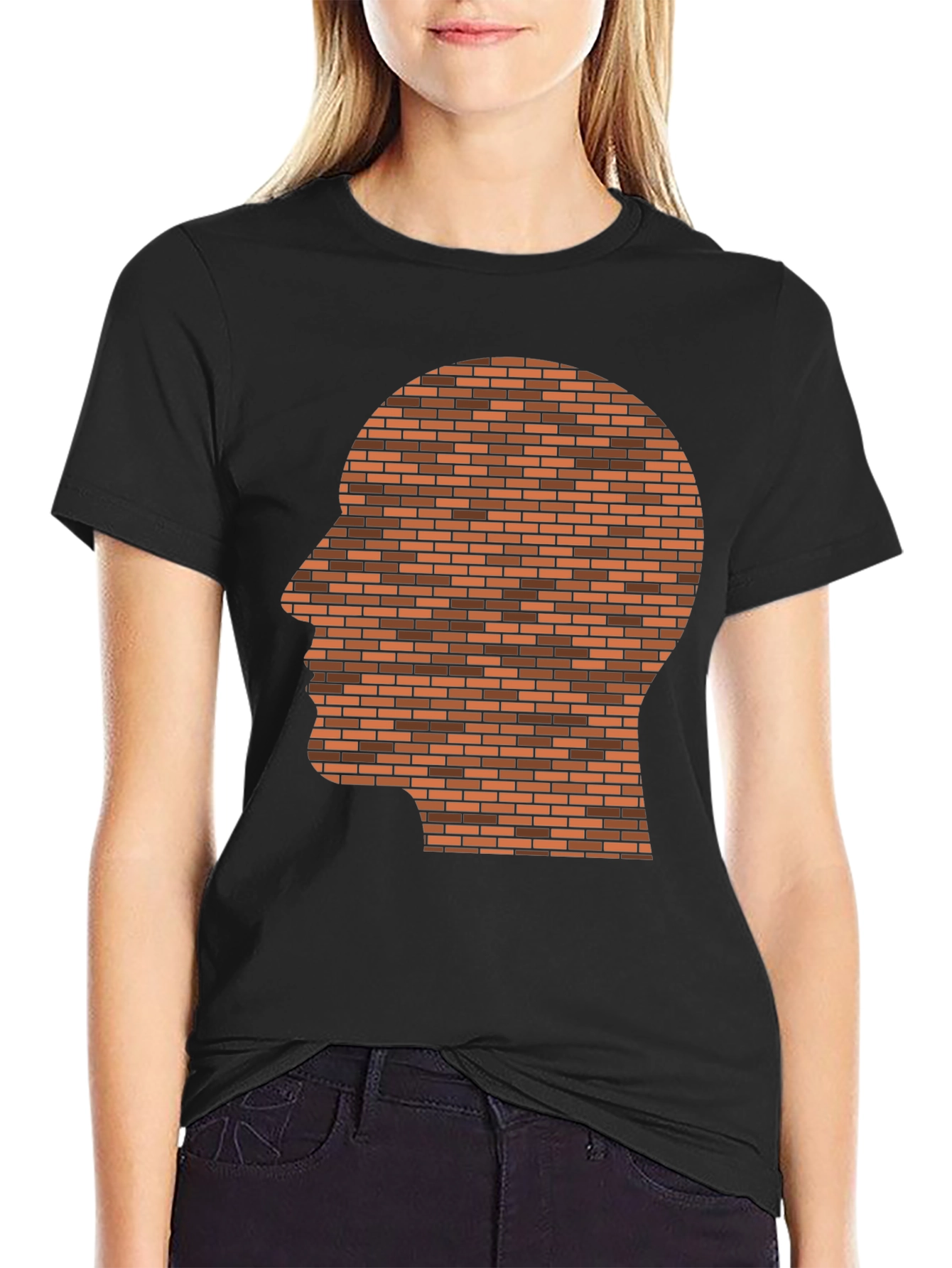 Black Brick Head Graphic T-Shirt - Unique Novelty Design view 2