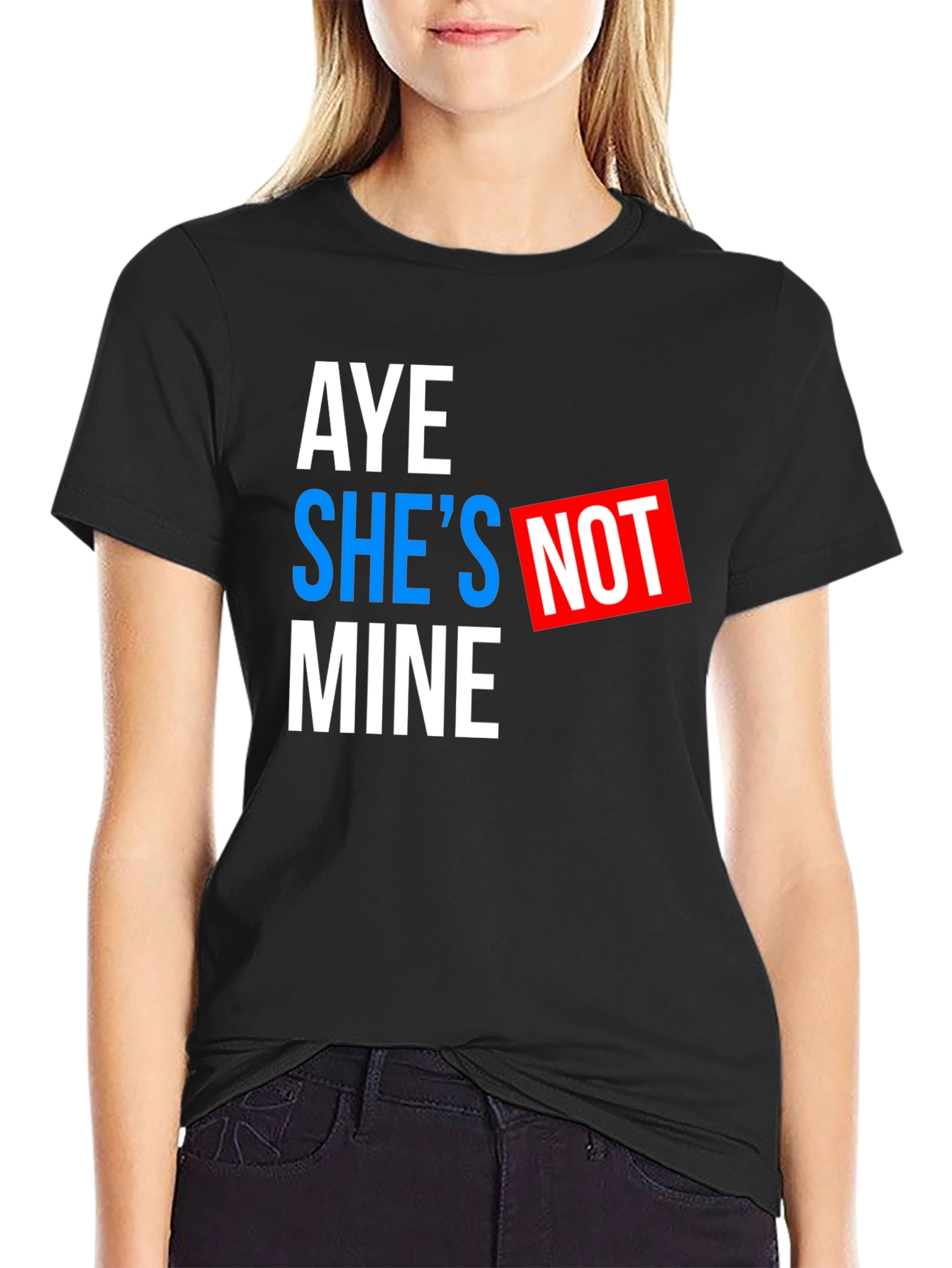 Black Aye She's Not Mine Graphic Tee - Black Cotton T-Shirt view 2