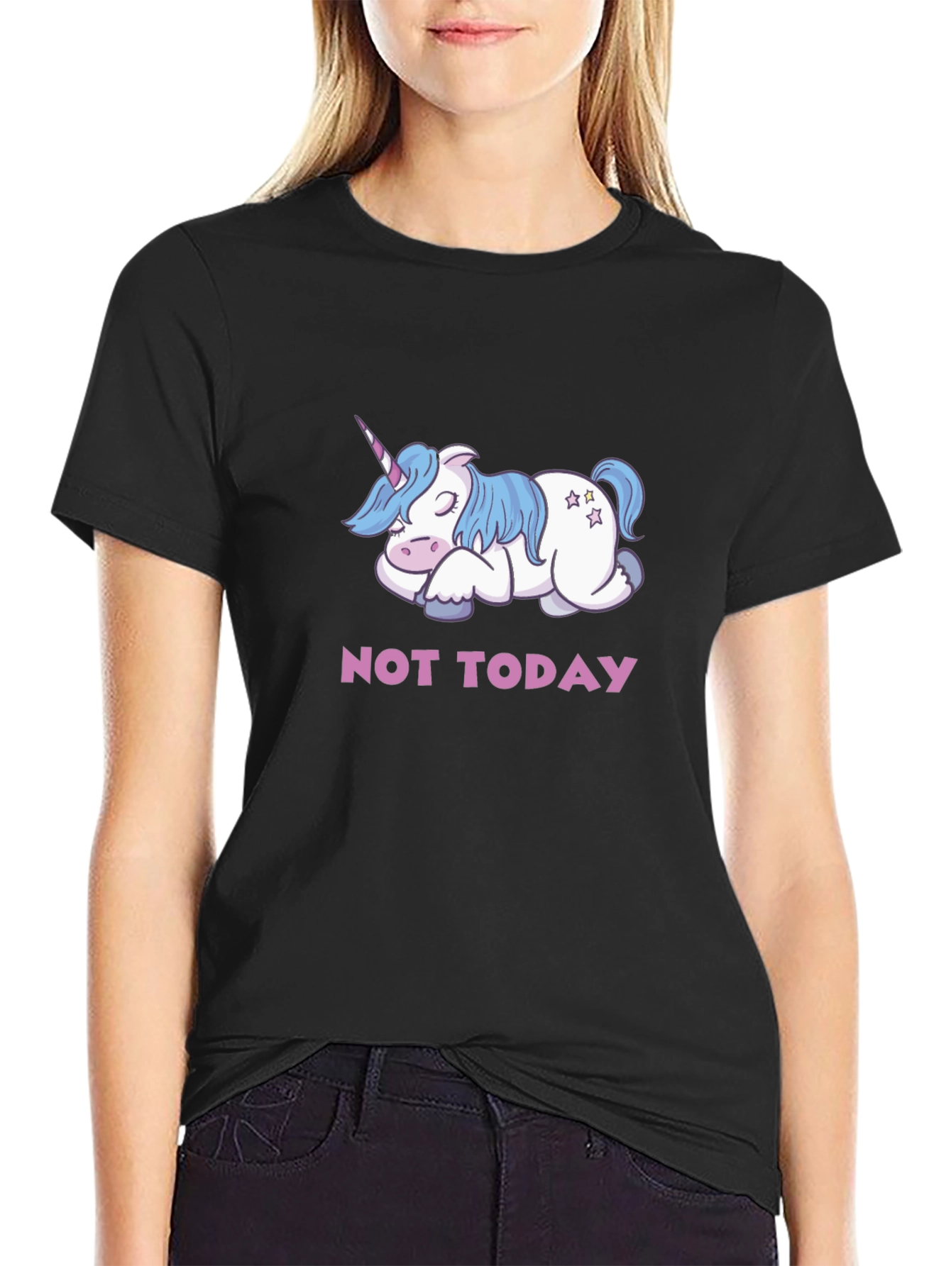 Black Not Today Unicorn T-Shirt - Cute & Funny Tee view 2