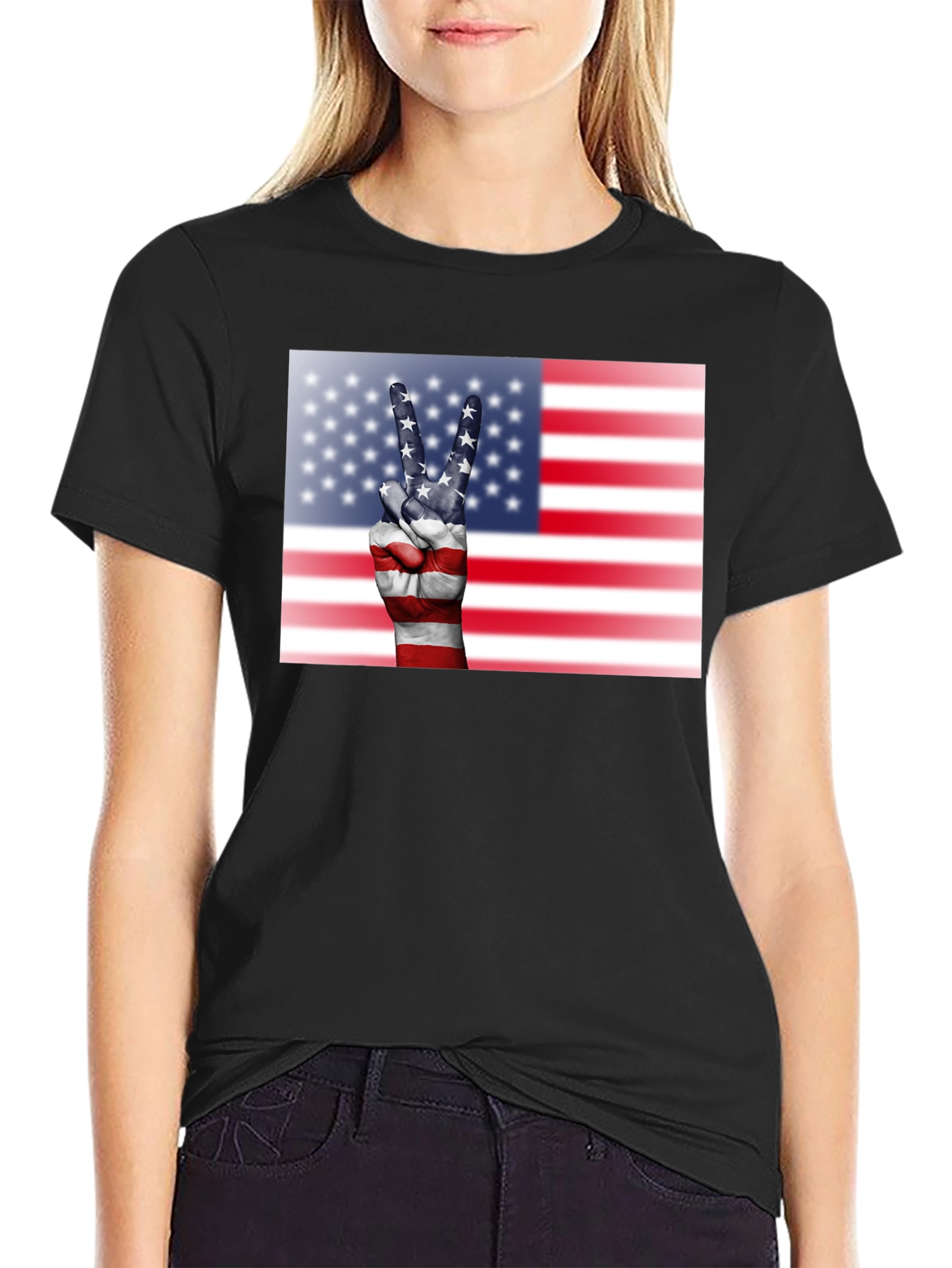 USA Flag Peace Sign Graphic Tee - 2
