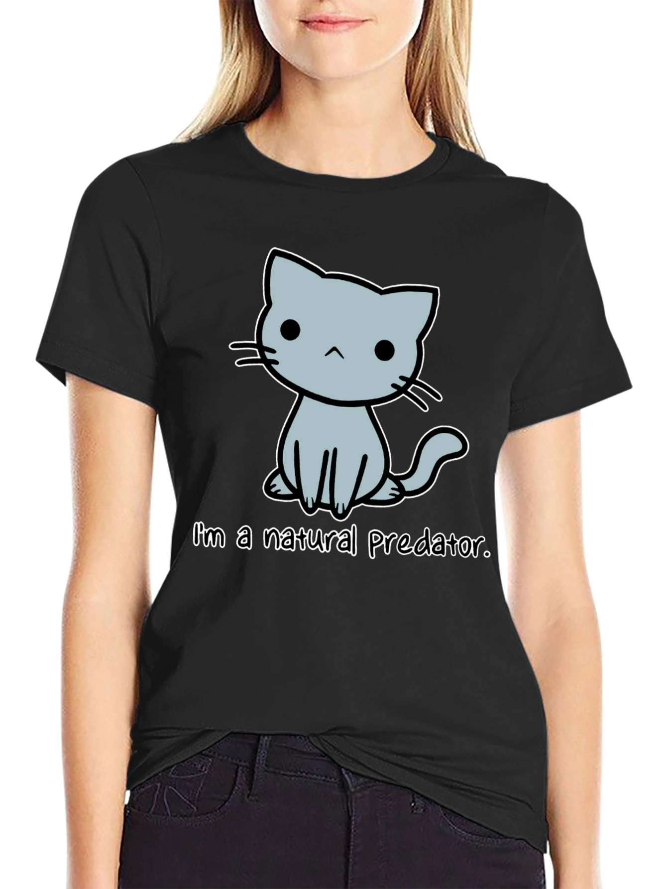 Black Natural Predator Cat Graphic Tee - Unisex Cotton T-Shirt view 2