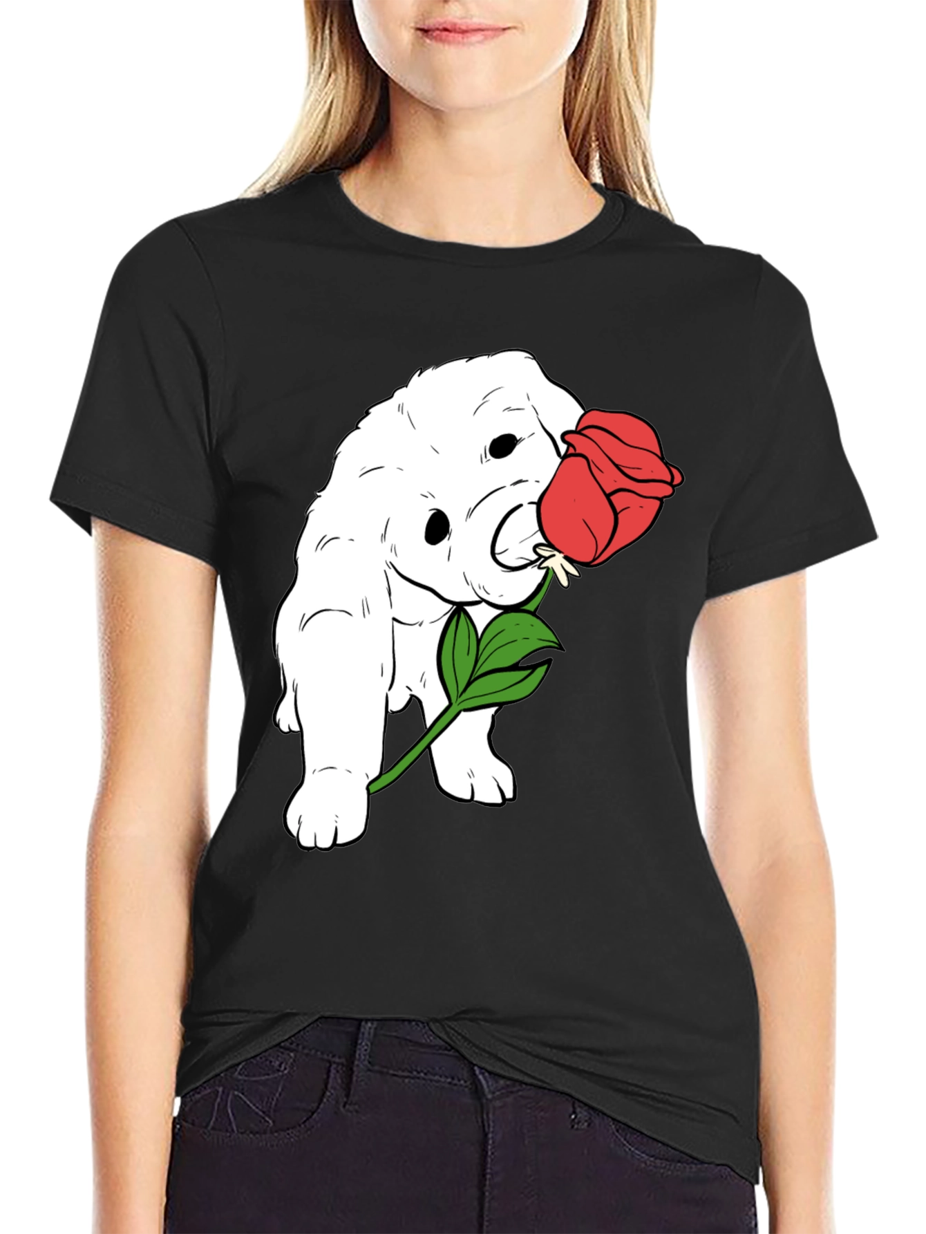 Black Dog with Rose Graphic T-Shirt view 2