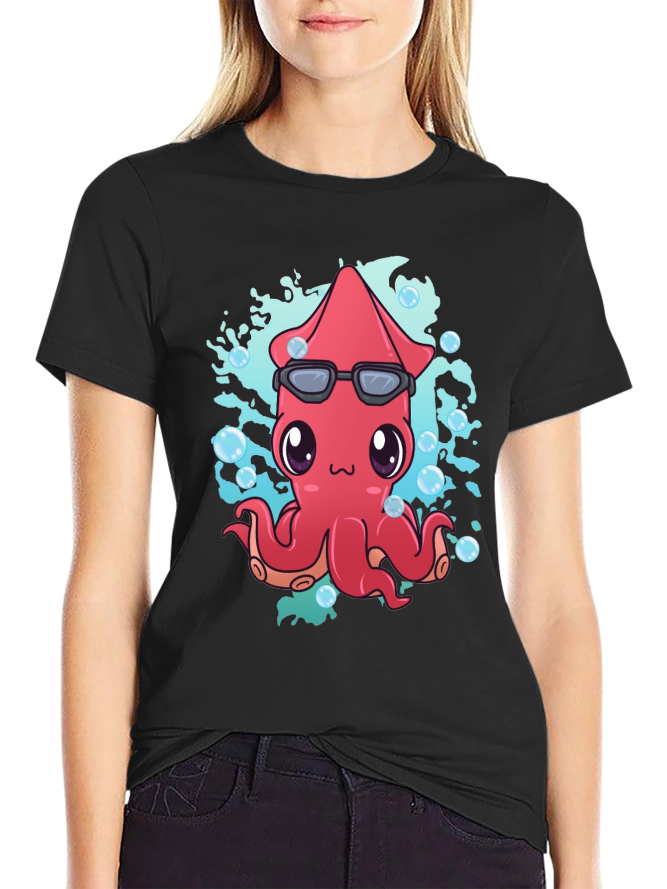 Black Cool Squid Graphic T-Shirt view 2