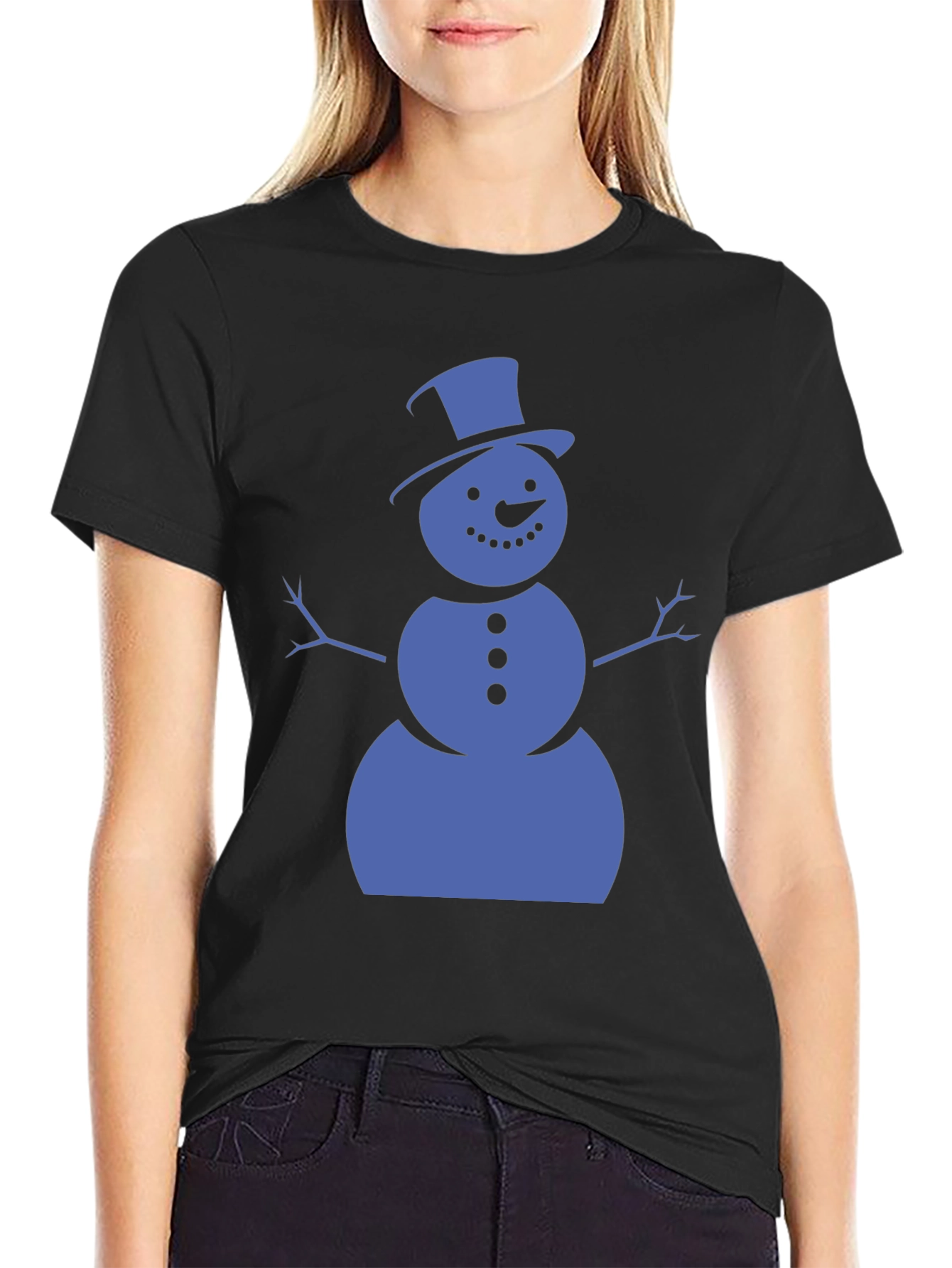 Black Snowman Graphic Tee - Black Cotton Shirt view 2