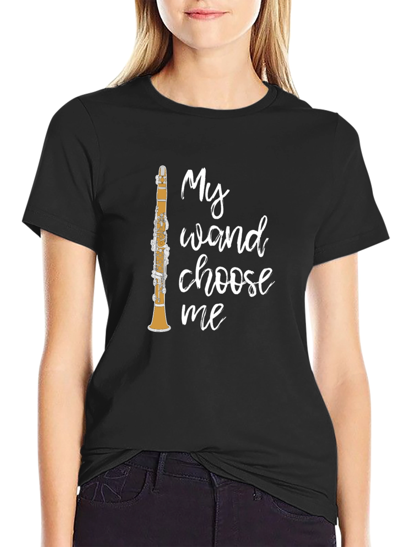 Black My Wand Choose Me Clarinet Player T-Shirt view 2