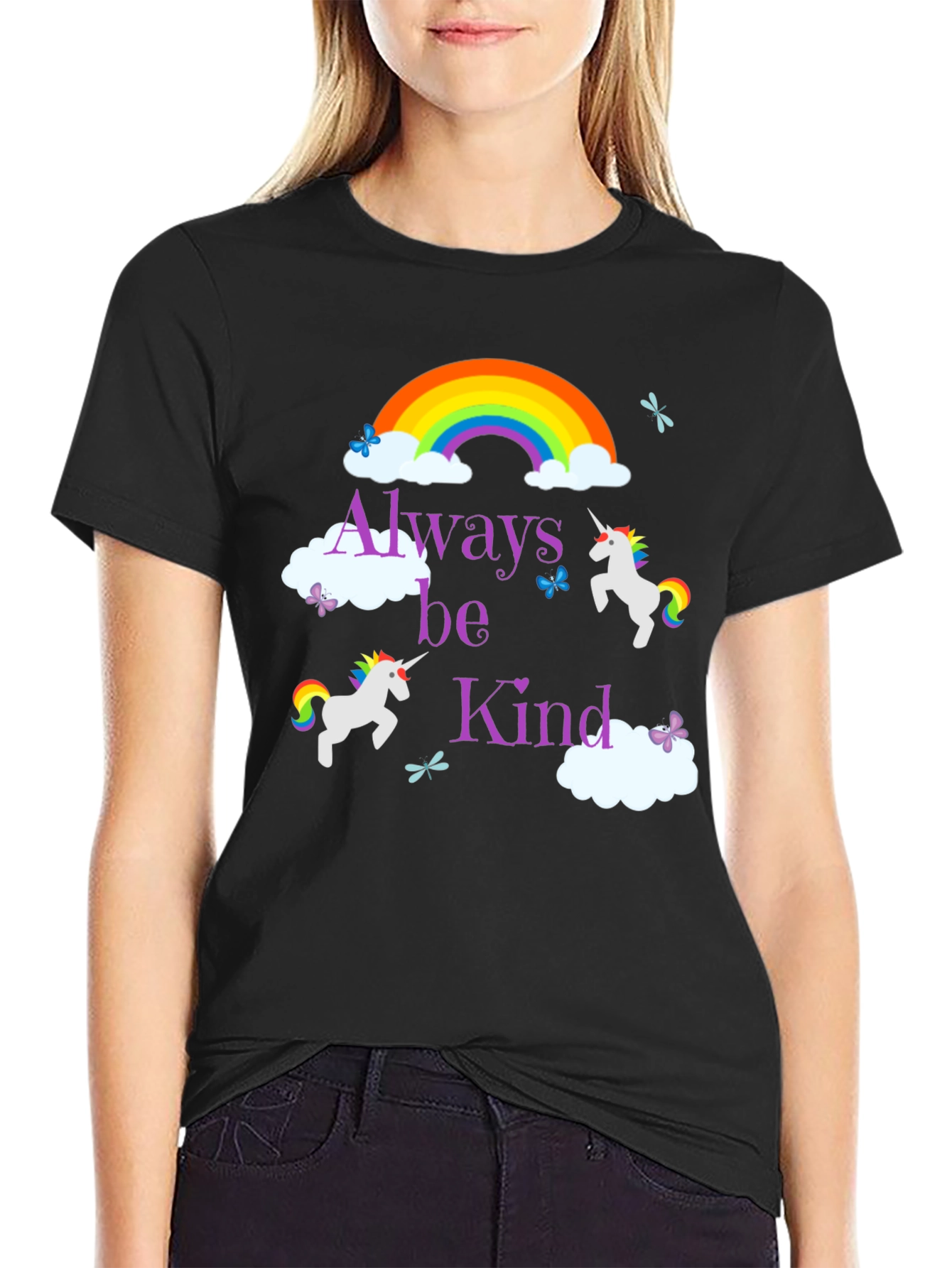 Black Always Be Kind Unicorn Rainbow T-Shirt view 2
