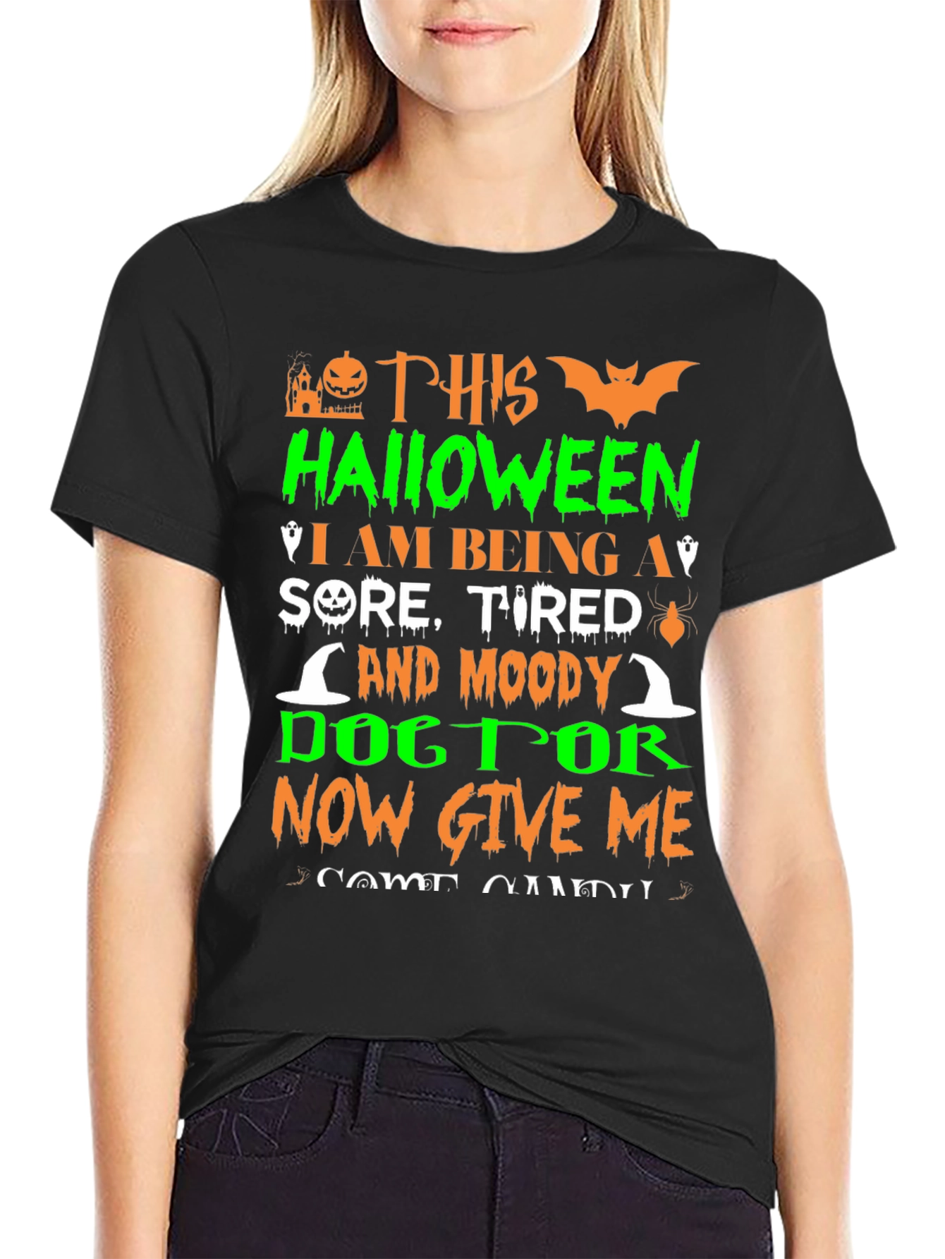 Black Funny Halloween T-Shirt - Sore, Tired & Moody Doctor view 2