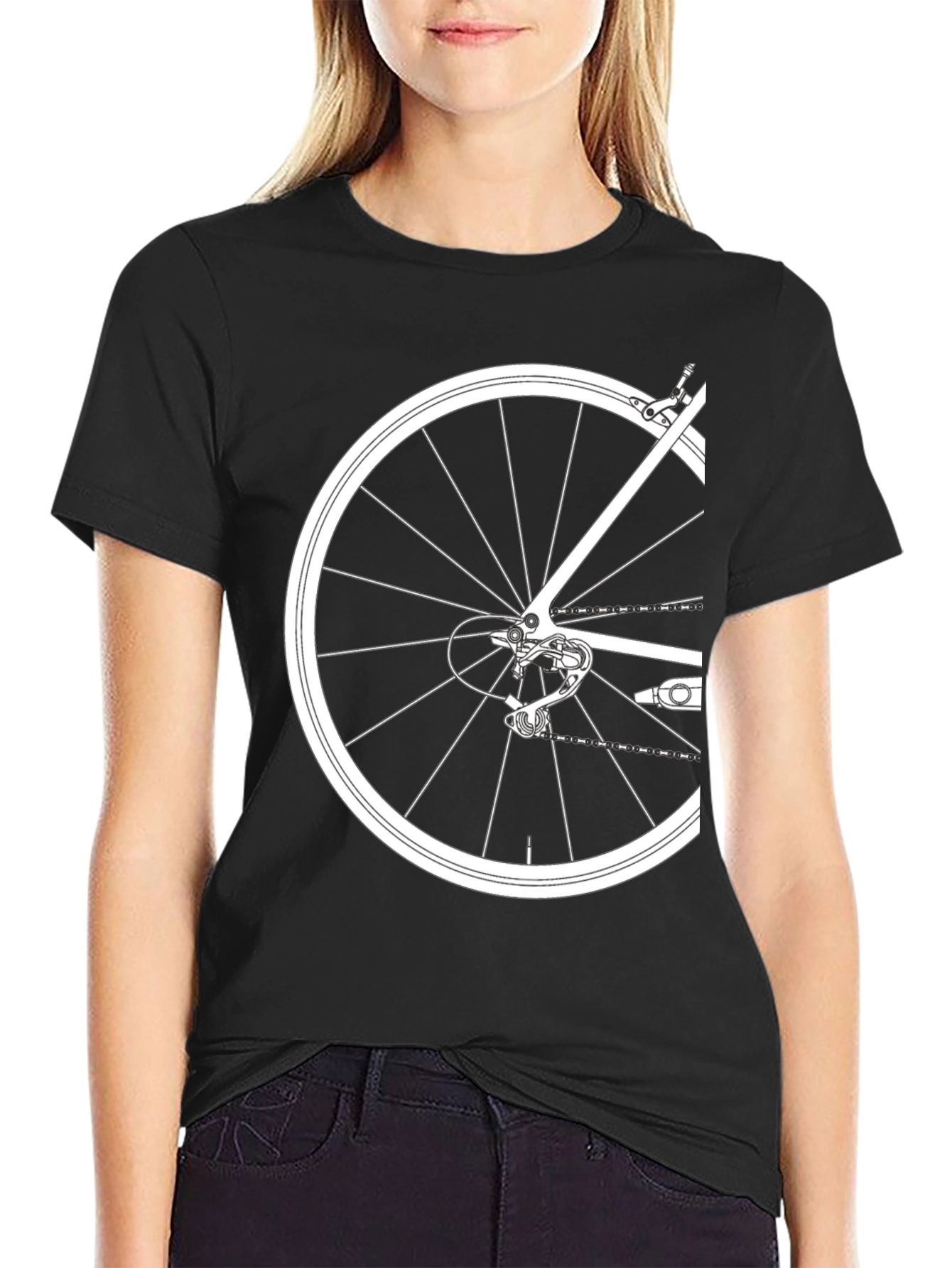 Black Bike Wheel Graphic Tee - Black Cotton T-Shirt view 2