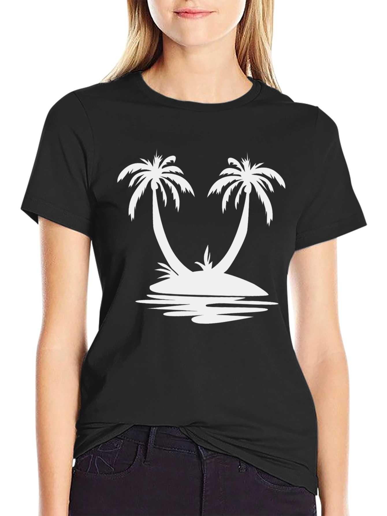Black Palm Tree Island Graphic Tee - Relaxed Fit Black T-Shirt view 2
