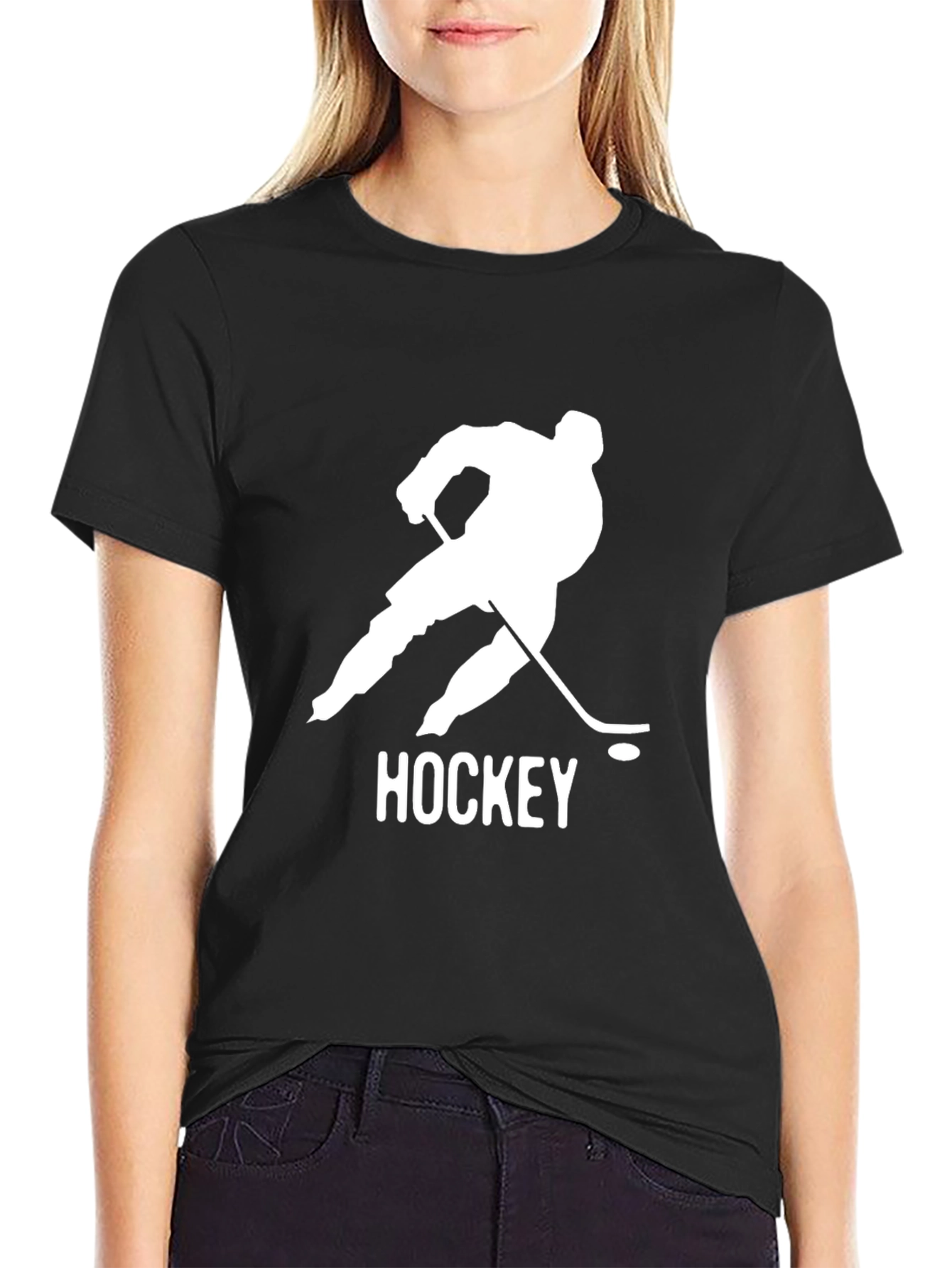 Black Hockey Player Graphic Tee - Stylish Black Cotton T-Shirt view 2