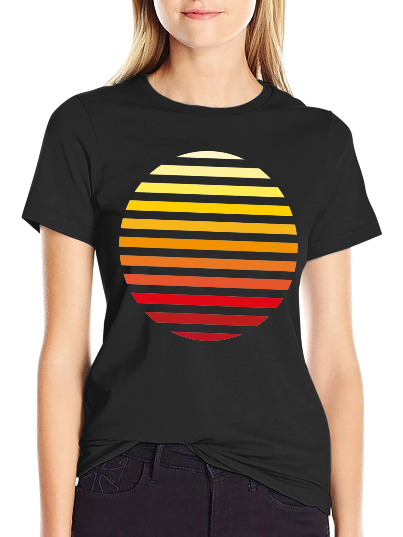 Black Retro Sunset Graphic Tee - Black Cotton Blend view 2