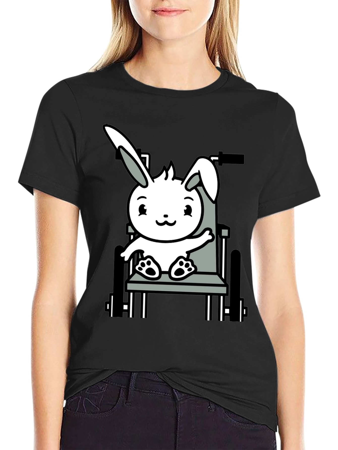 Black Bunny Wheelchair T-Shirt: Adorable Animal Graphic Tee view 2