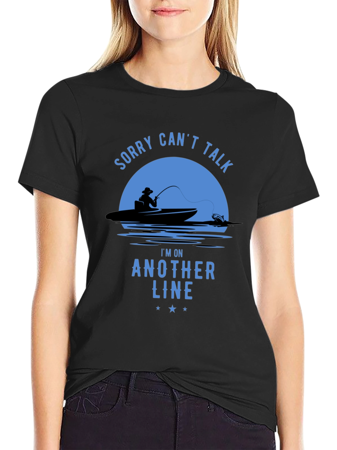 Black Fishing T-Shirt - Sorry Can't Talk, Fisherman Tee view 2
