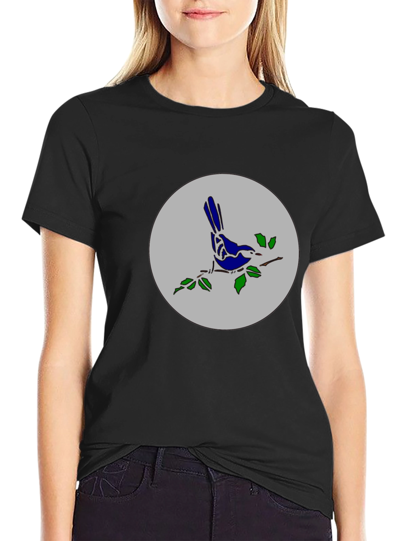 Black Bird on Branch Graphic Tee - Stylish Casual Top view 2