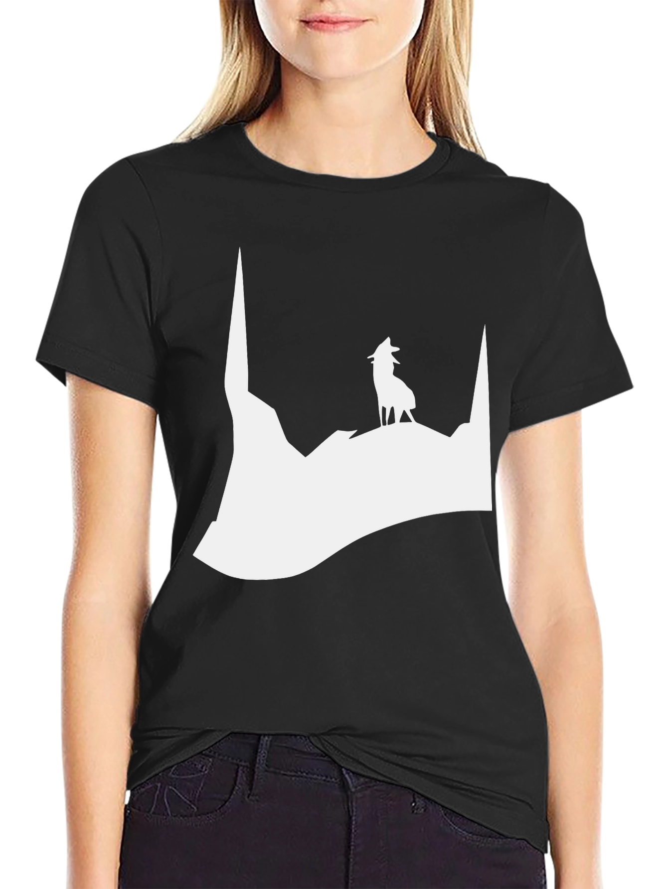Black Wolf Silhouette Black T-Shirt view 2
