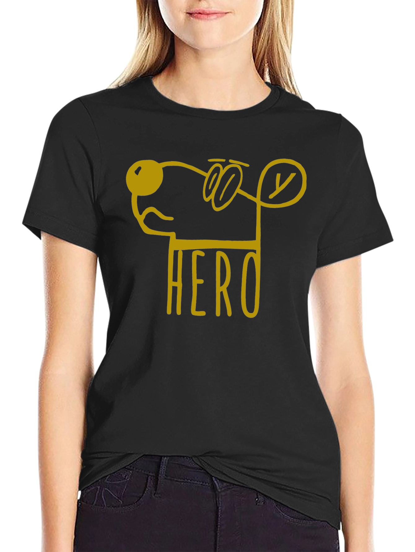 Black Hero Dog Cartoon Graphic Tee - Unisex Black T-Shirt view 2