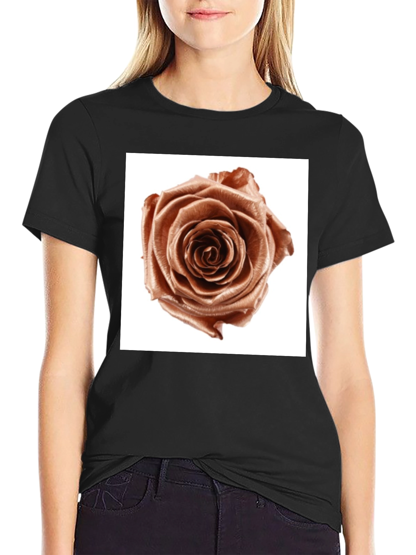 Black Rose Graphic Tee - Modern Floral Design view 2