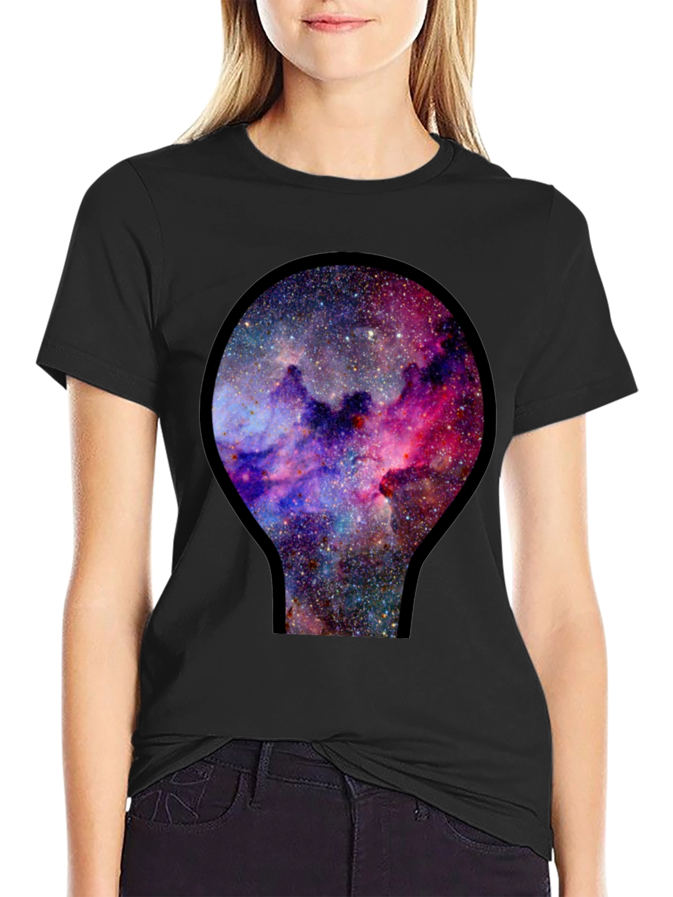 Black Galaxy Nebula Print Black T-Shirt view 2
