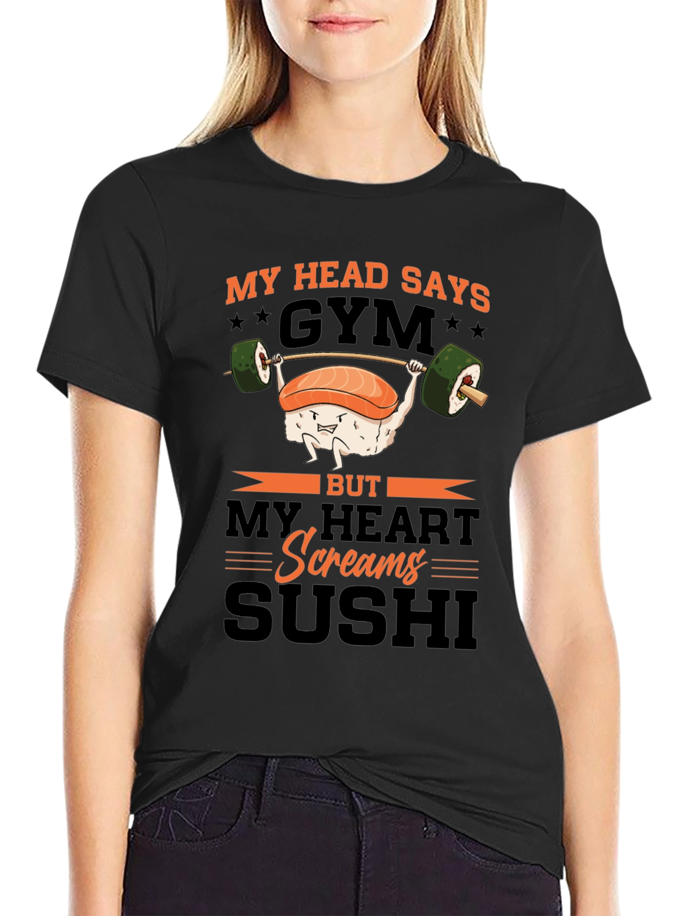 Black Sushi Gym T-Shirt - Humorous Workout Tee view 2
