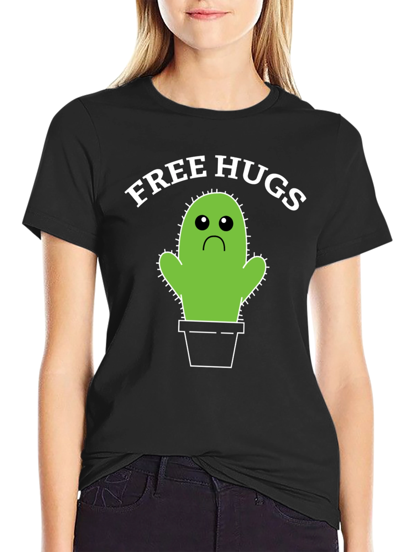 Black Free Hugs Cactus T-Shirt view 2
