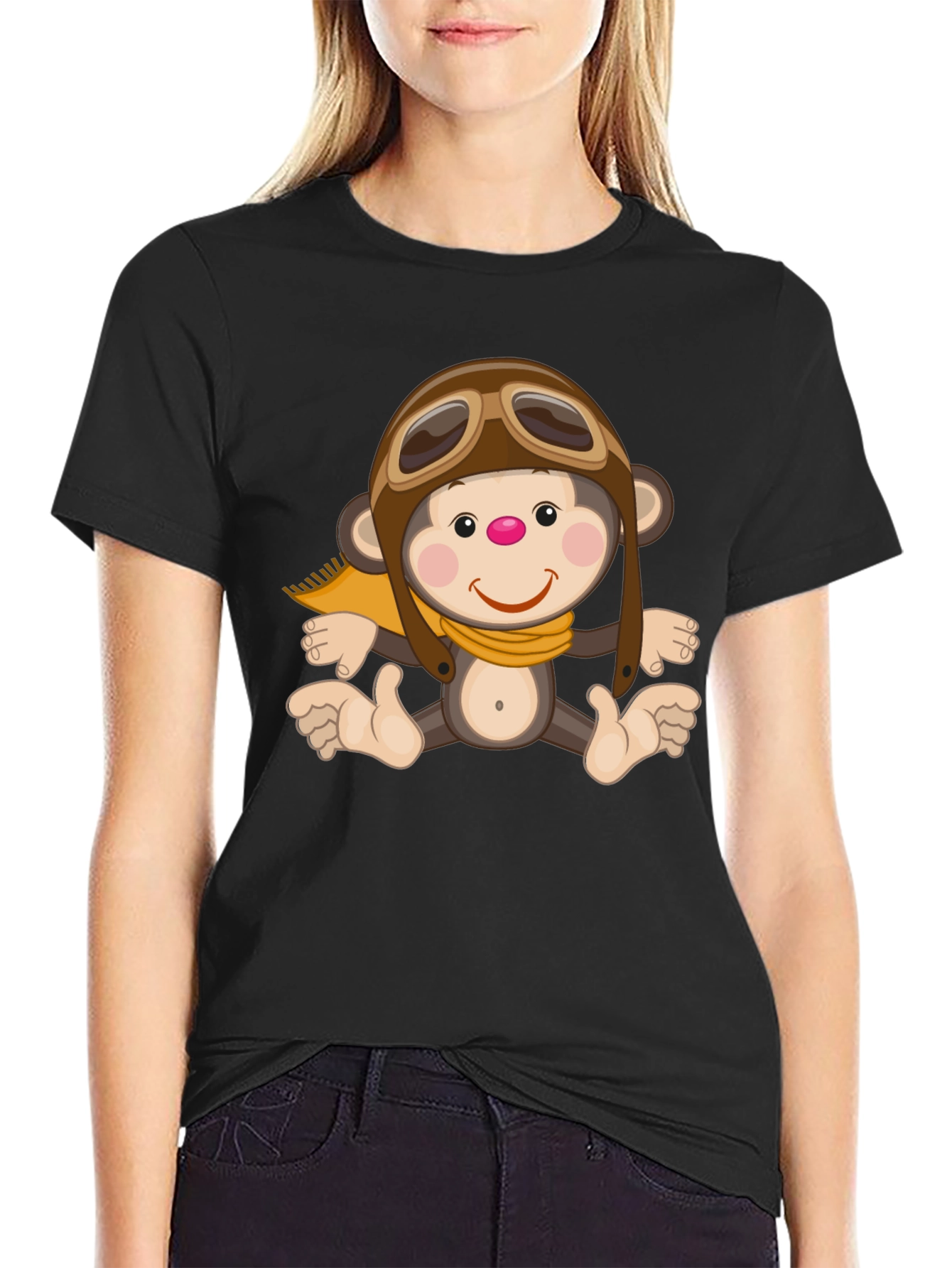 Black Monkey Pilot Graphic T-Shirt, Novelty Print Tee view 2