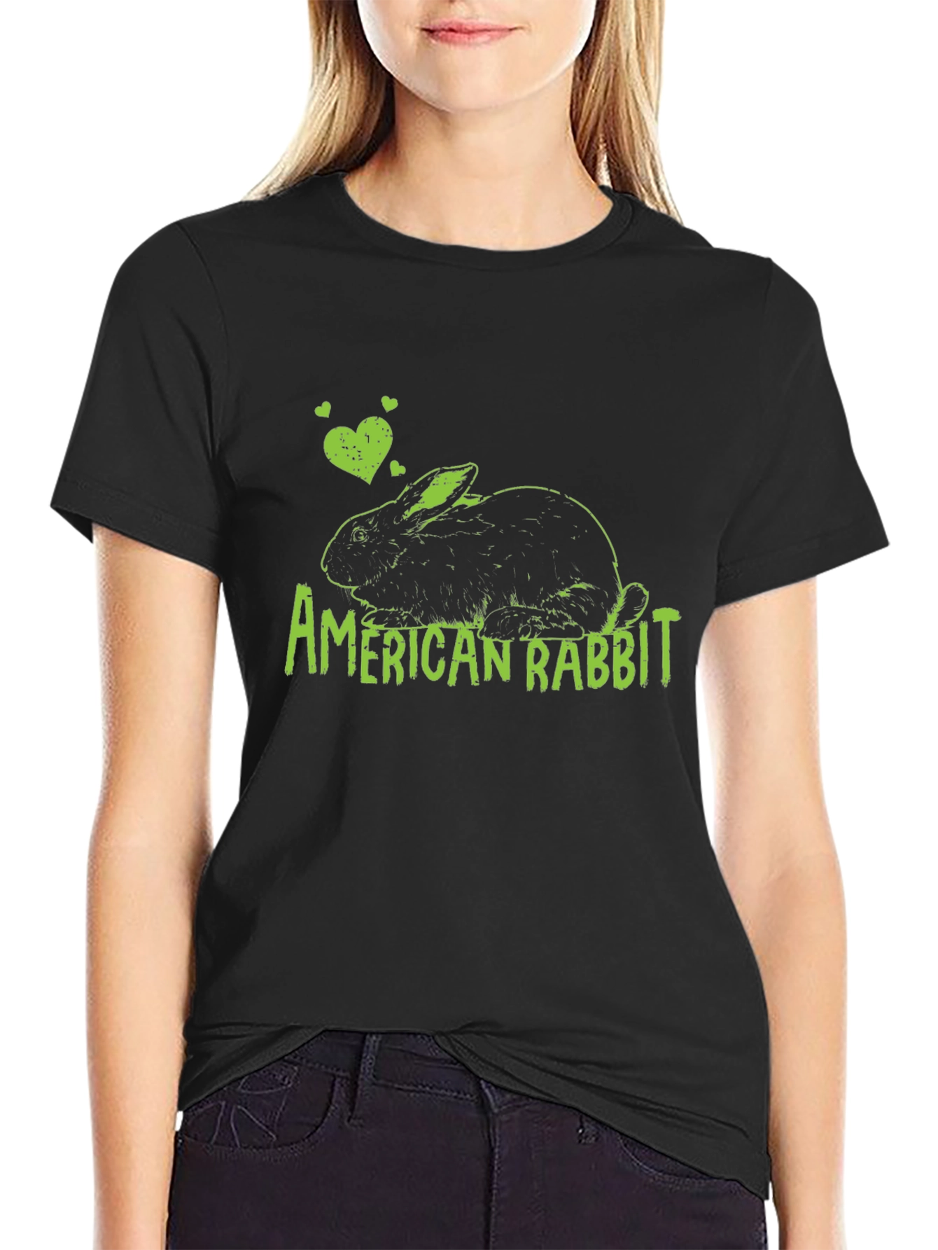 Black American Rabbit Graphic T-Shirt view 2